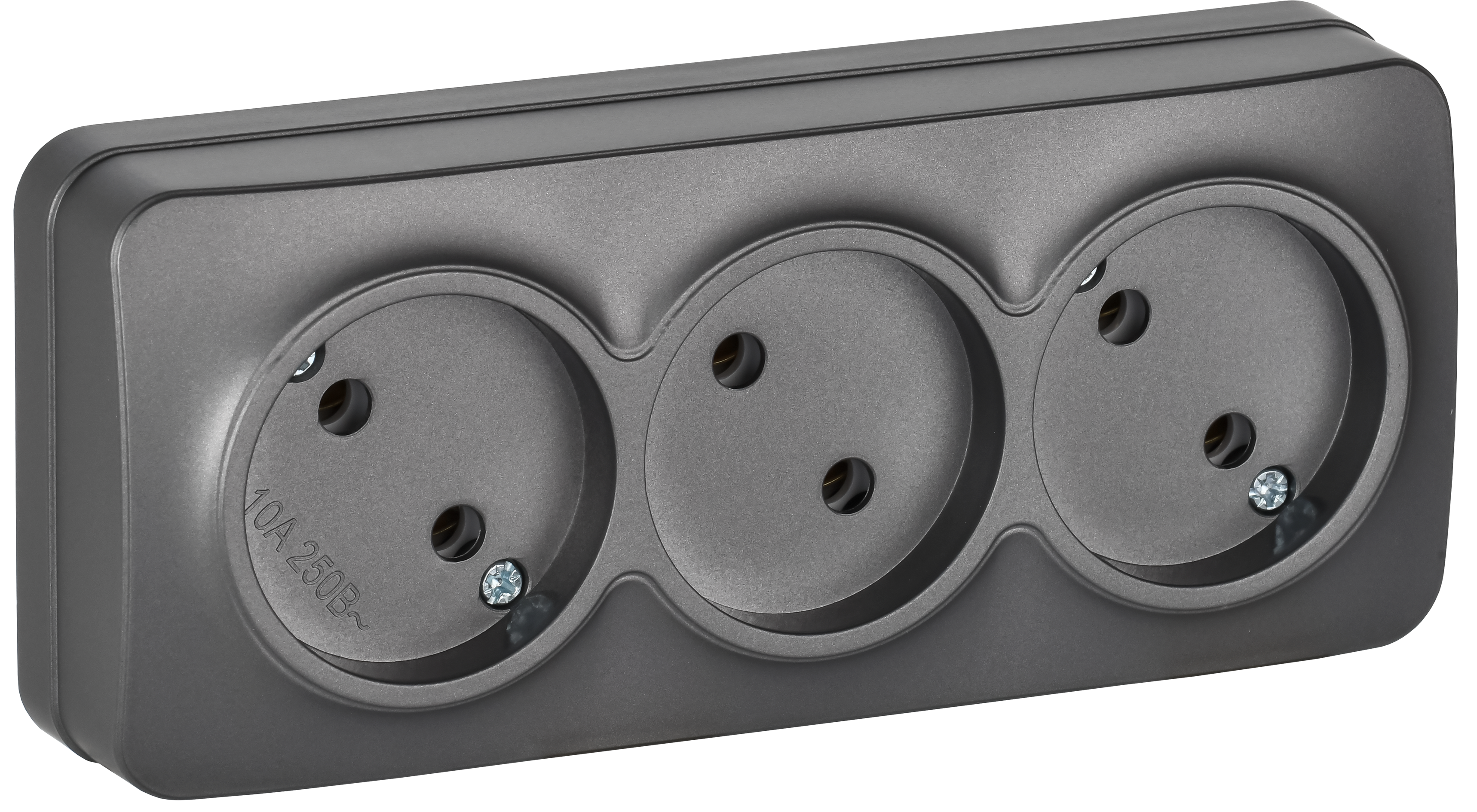 GLORY Розетка 3-местная для открытой установки без заземления без защитных шторок 10А РС23-2-ХСм сталь матовый IEK