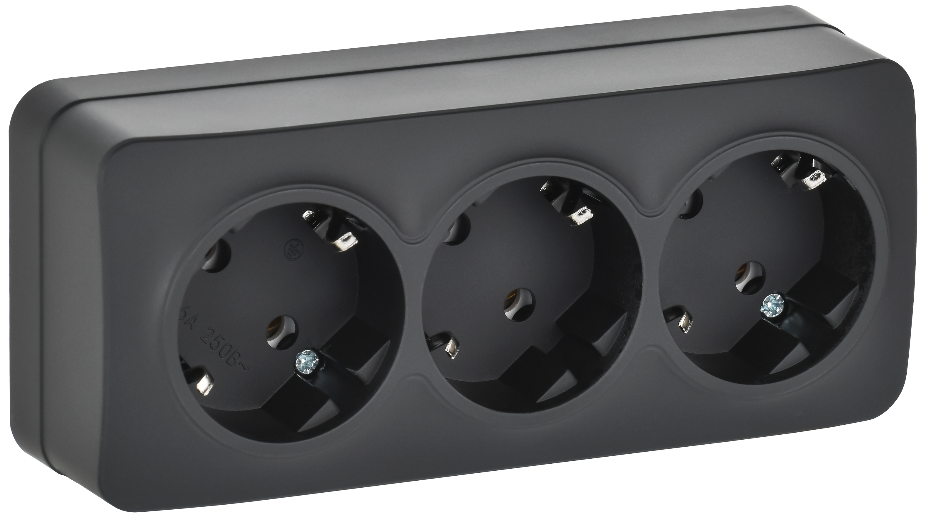 GLORY Розетка 3-местная для открытой установки с заземлением без защитных шторок 16А РС23-3-ХЧм черный матовый IEK