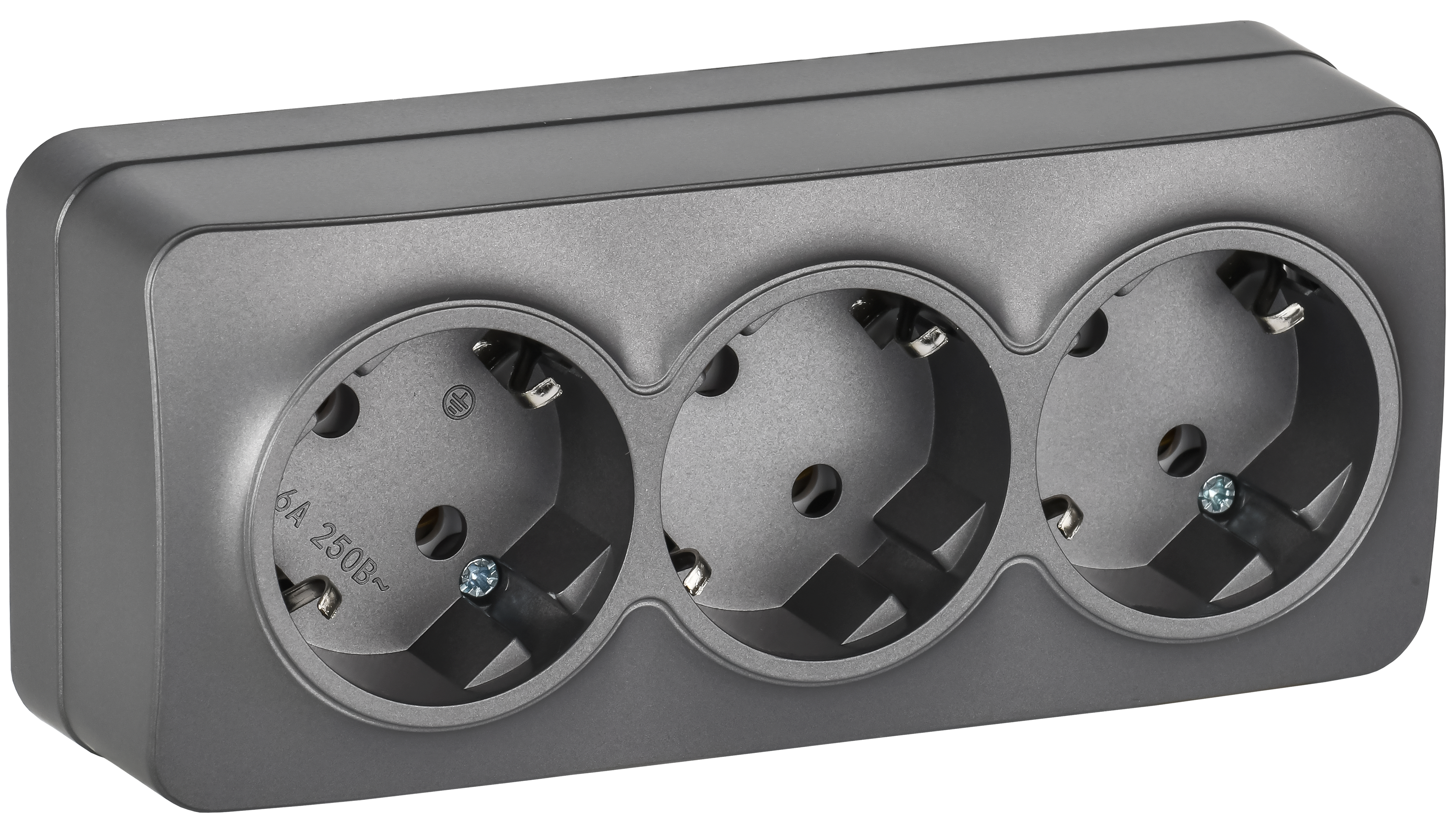 GLORY Розетка 3-местная для открытой установки с заземлением без защитных шторок 16А РС23-3-ХСм сталь матовый IEK