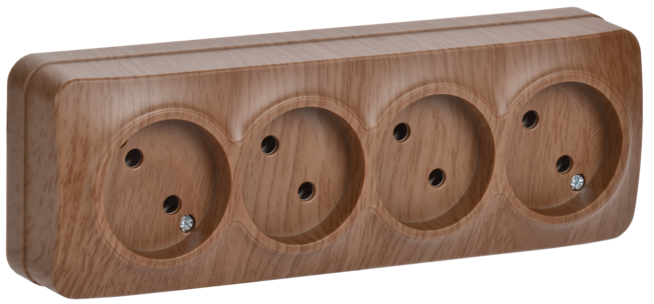 GLORY Розетка четырехместная наружная без заземления дуб