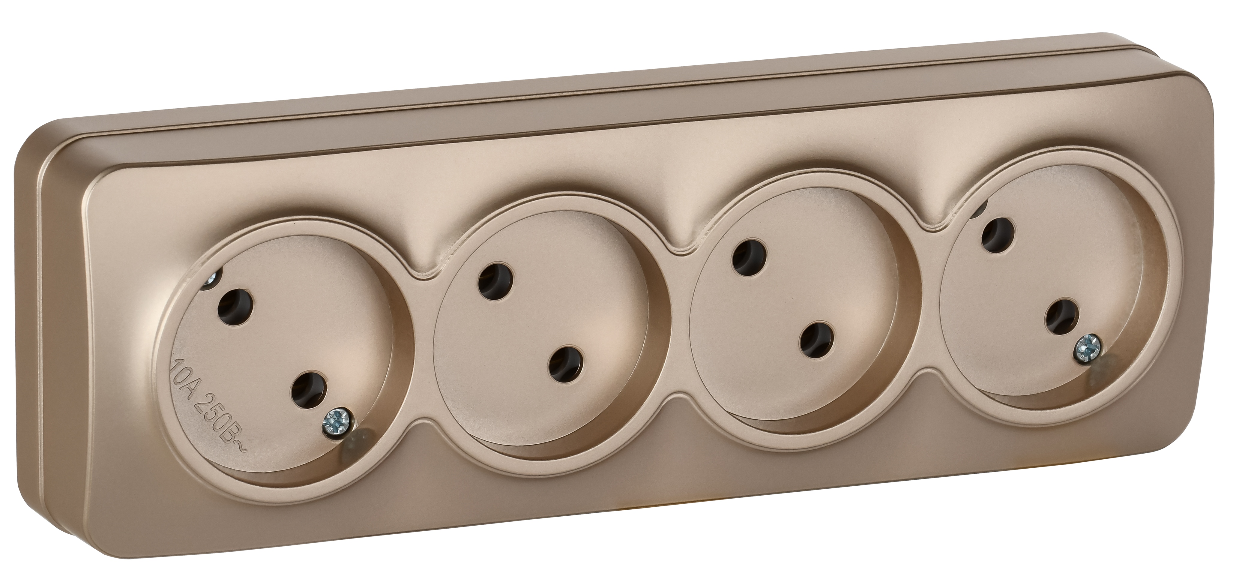 GLORY Розетка 4-местная для открытой установки без заземления без защитных шторок 10А РС24-2-ХШм шампань матовый IEK
