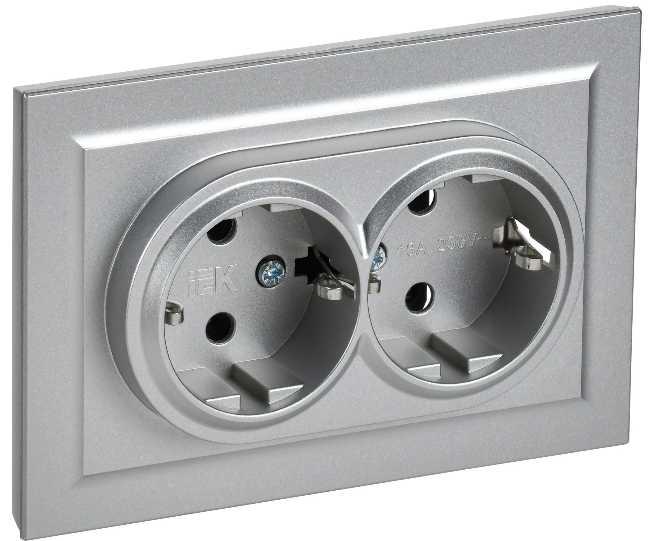 BRITE Розетка двойная с заземлением без защитных шторок 16А в сборе РС12-3-БрА алюминий