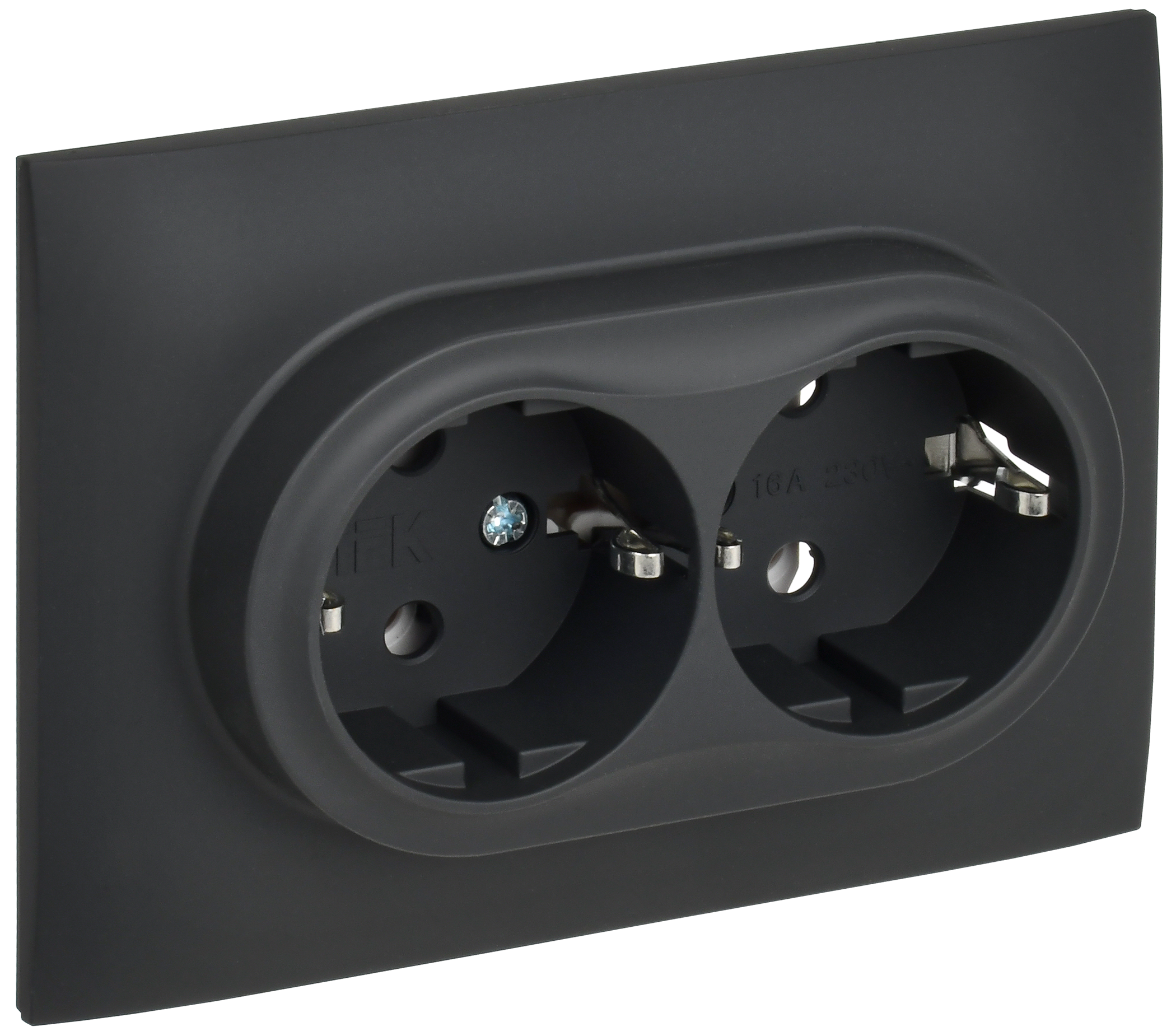 SKANDY Розетка 2-местная с заземлением без защитных шторок 16А в сборе SK-R08G графит IEK