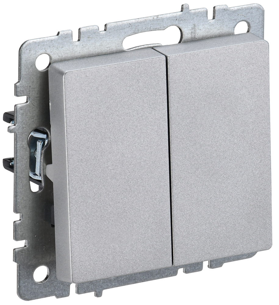 BRITE Выключатель 2-клавишный 10А безвинтовое крепление ВС11-2-0-БрА алюминий IEK