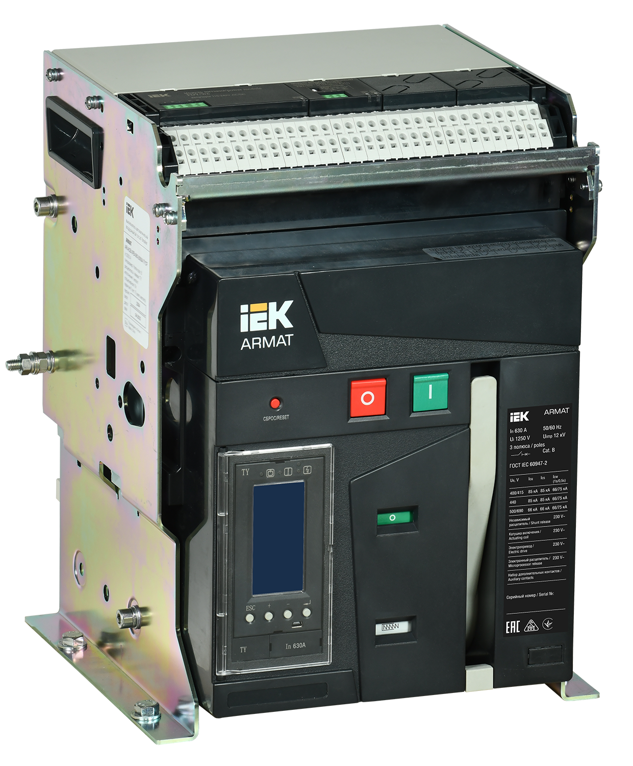 Выключатель автоматический воздушный стационарного исполнения 3P типоразмер B 85кА 630А расцепитель TY с комплектом аксессуаров 220В