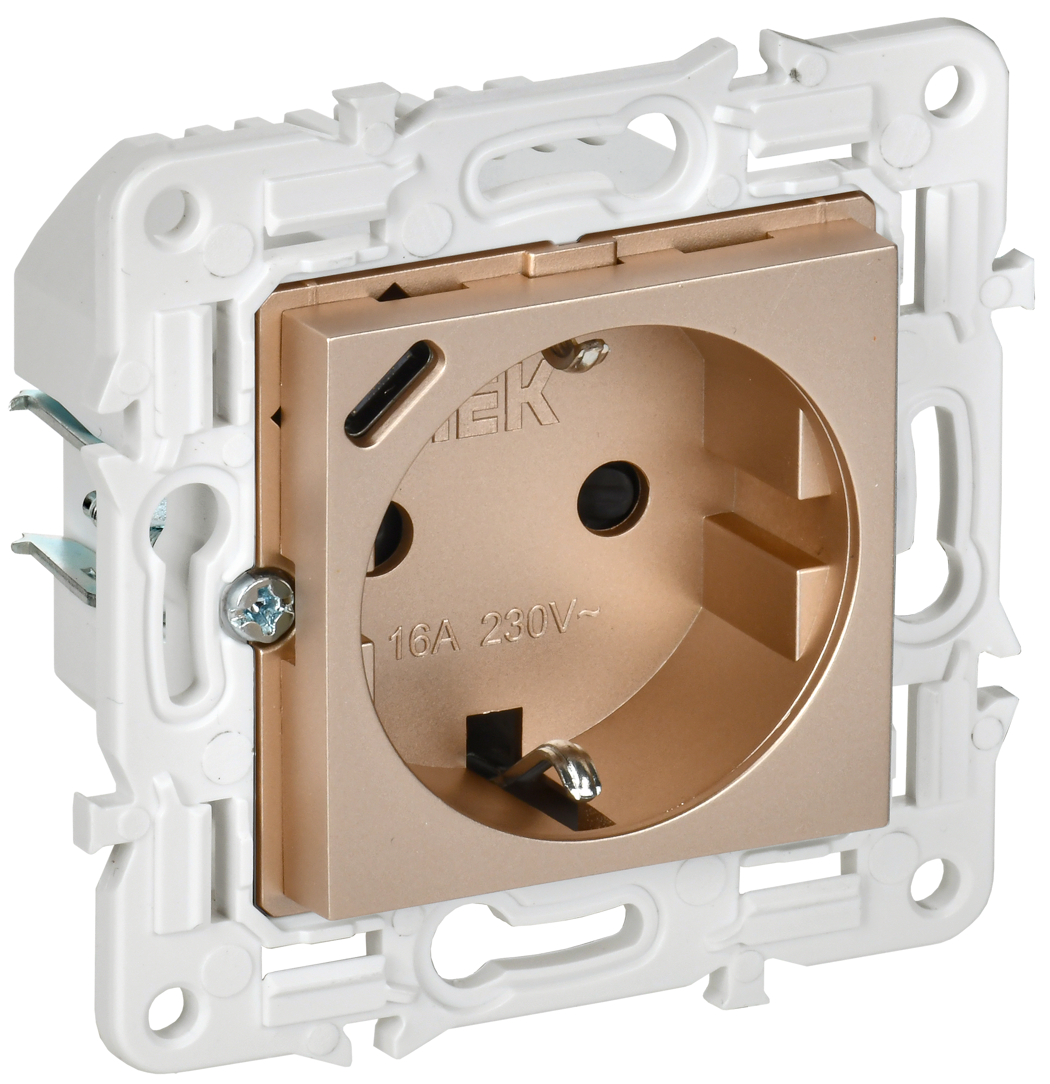SKANDY Розетка с заземлением с защитными шторками 16А с USB C 18Вт SK-R17Sa песочный IEK