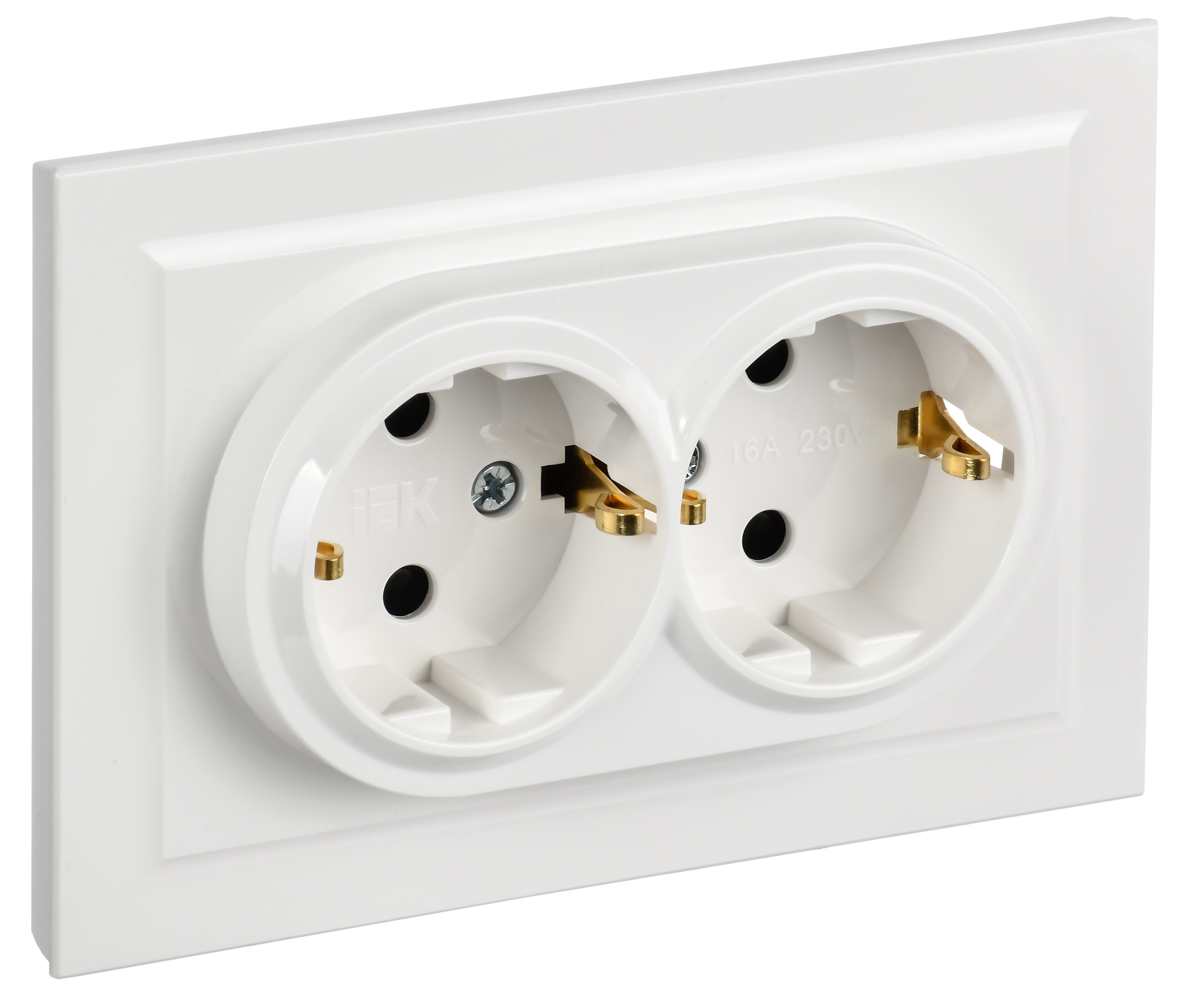 BRITE Розетка 2-местная с заземлением с защитными шторками 16А в сборе РСш12-3-БрБ белый