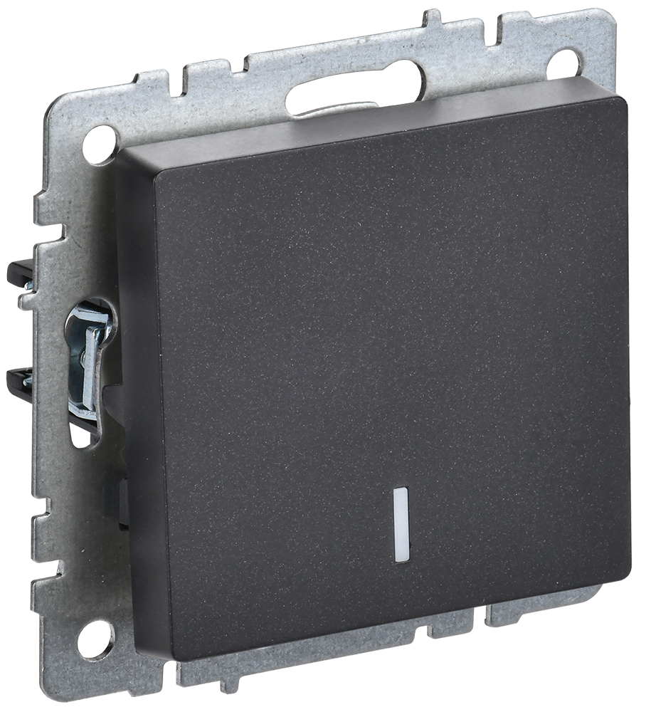 BRITE Выключатель 1-клавишный с индикацией 10А безвинтовое крепление ВС11-1-1-БрЧ черный IEK