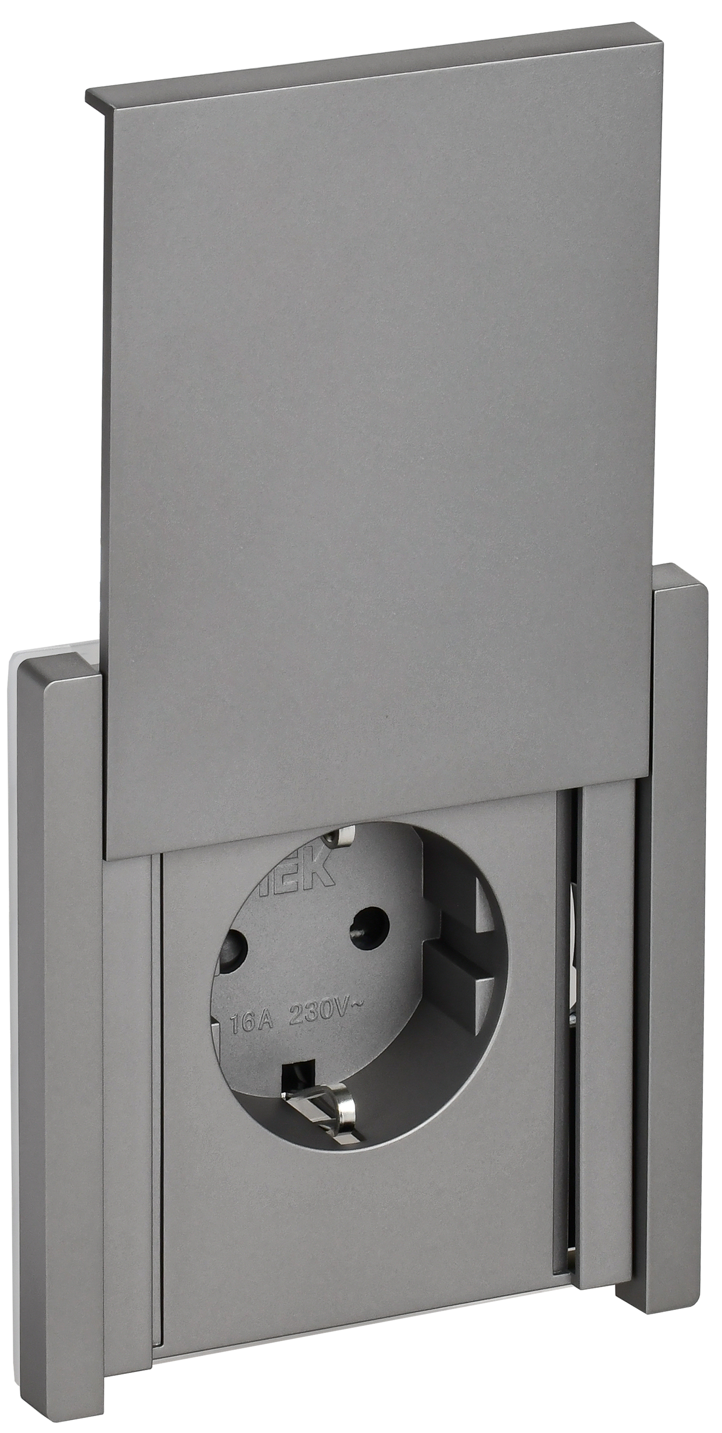 FORTE&PIANO Розетка 1-местная с заземлением с защитными шторками и крышкой безвинтовое крепление 16А IP44 FP519 сталь IEK