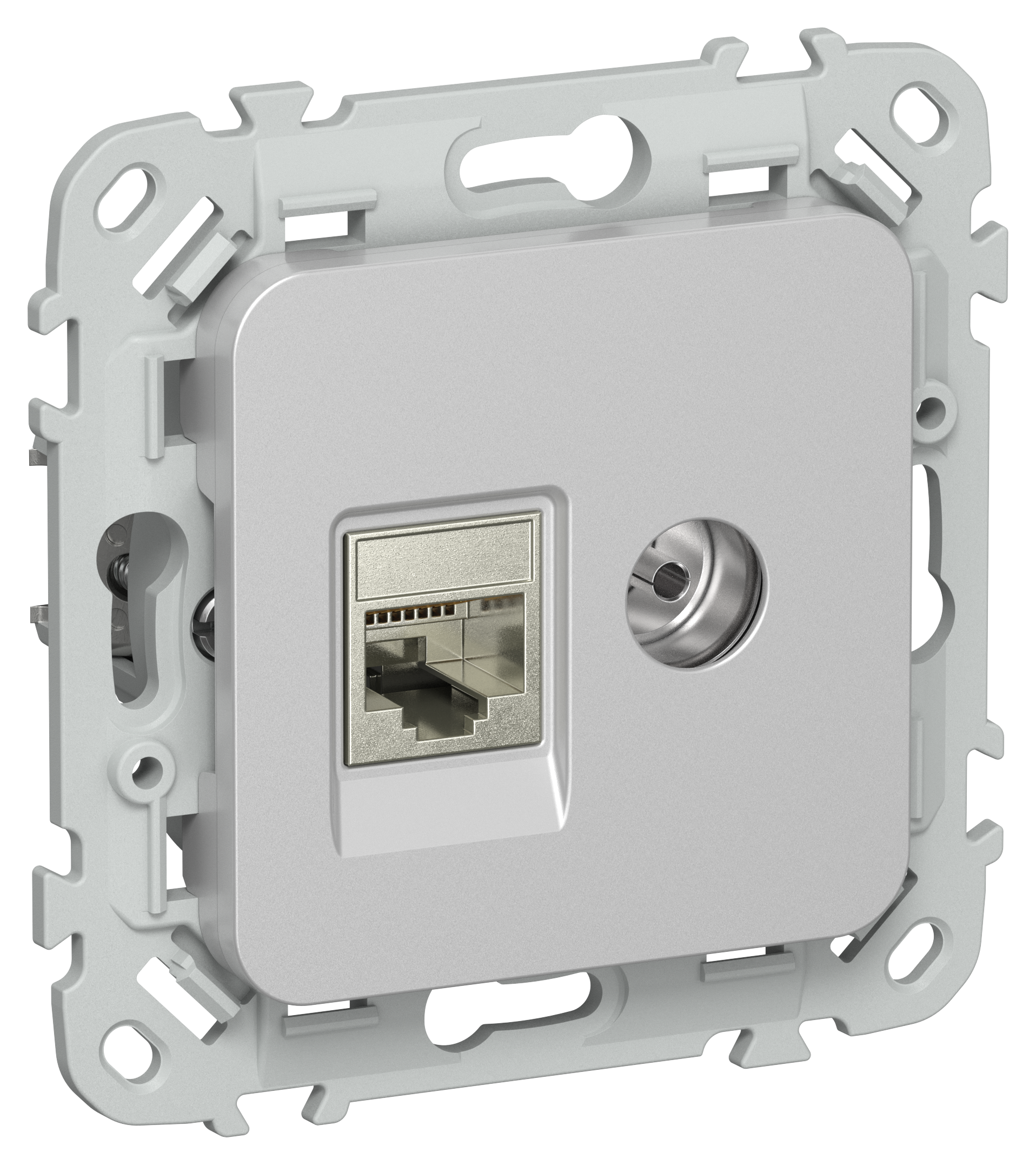 FLITE Розетка 2-местная RJ45/TV категория 5Е STP РКТВ5е-2-1-ФлА алюминий IEK