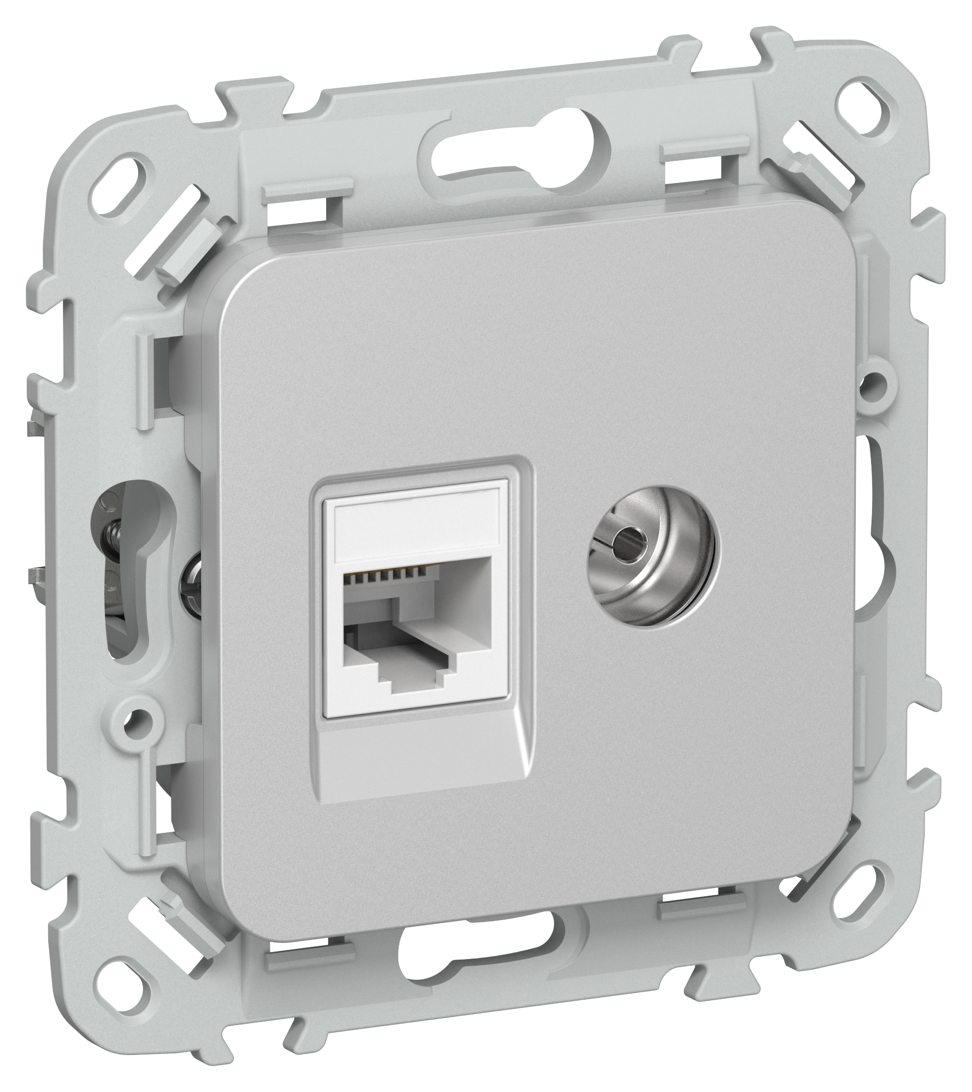 FLITE Розетка 2-местная RJ45/TV категория 5Е UTP РКТВ5е-2-0-ФлА алюминий IEK