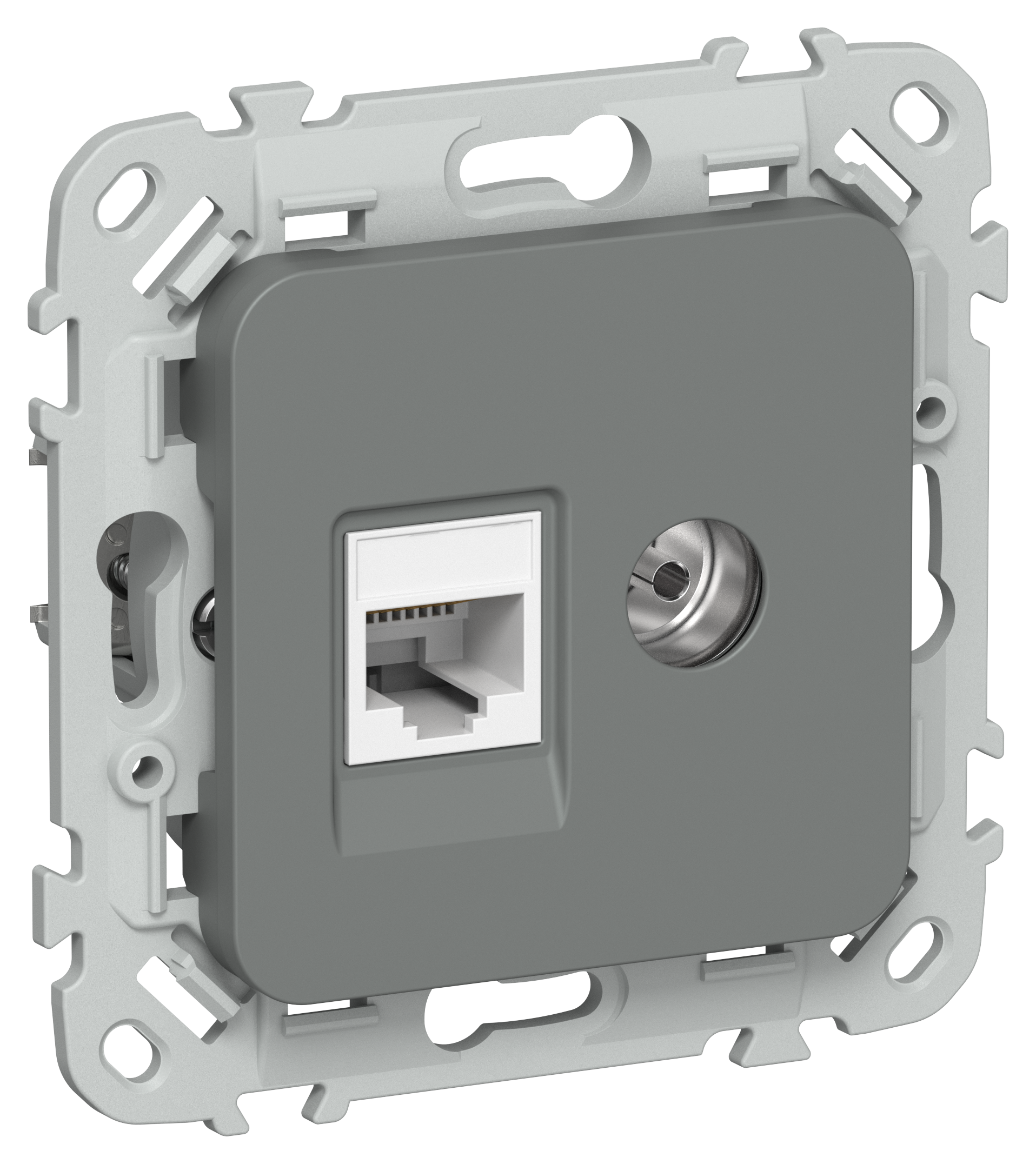 FLITE Розетка 2-местная RJ45/TV категория 5Е UTP РКТВ5е-2-0-ФлМА мокрый асфальт IEK