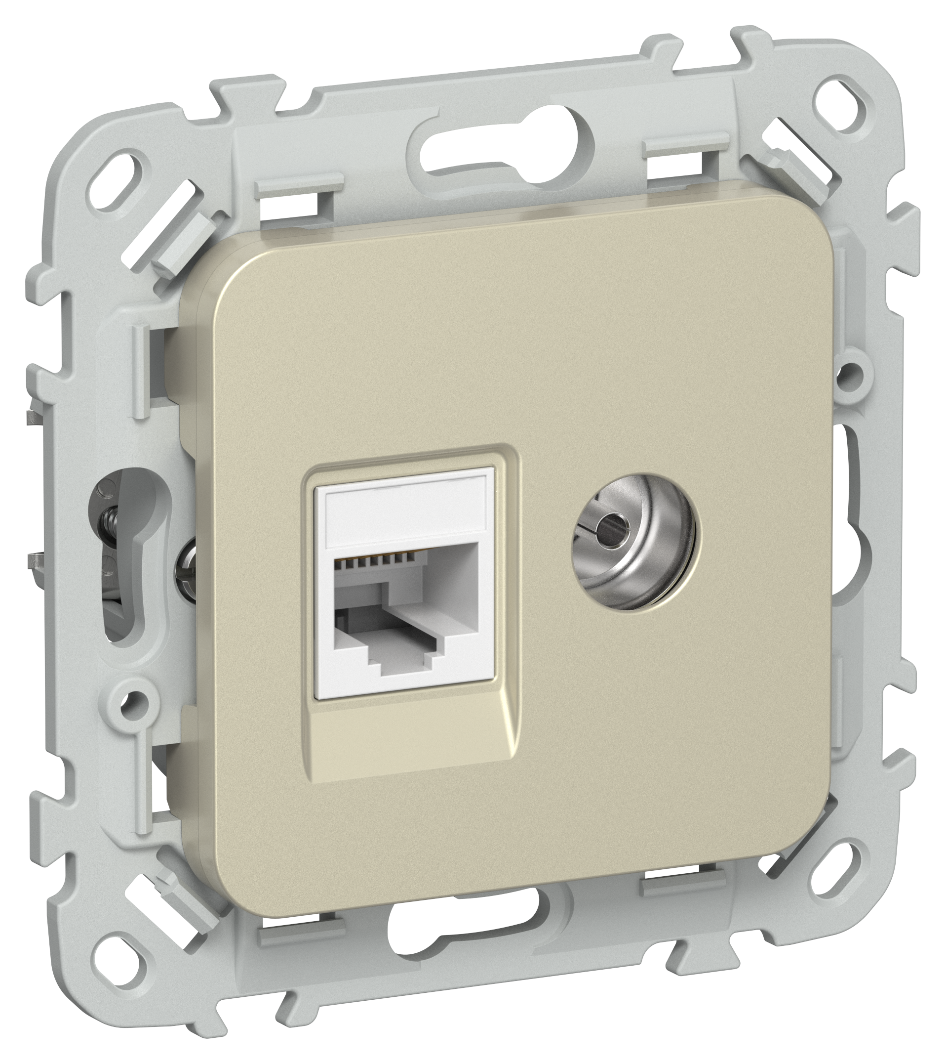 FLITE Розетка 2-местная RJ45/TV категория 6 UTP РКТВ6-2-0-ФлШ шампань IEK