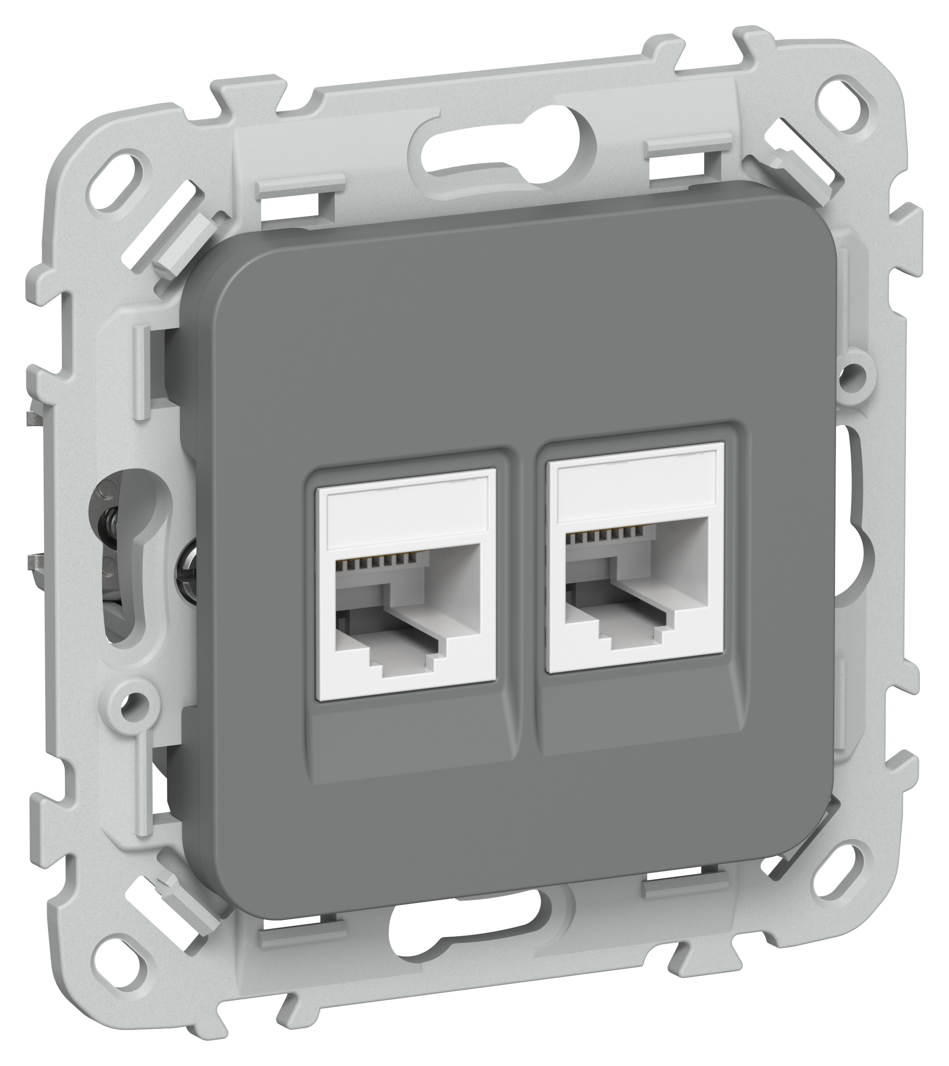 FLITE Розетка 2-местная RJ45/RJ11 категория 5Е/3 UTP РКТ5е/3-2-0-ФлМА мокрый асфальт IEK