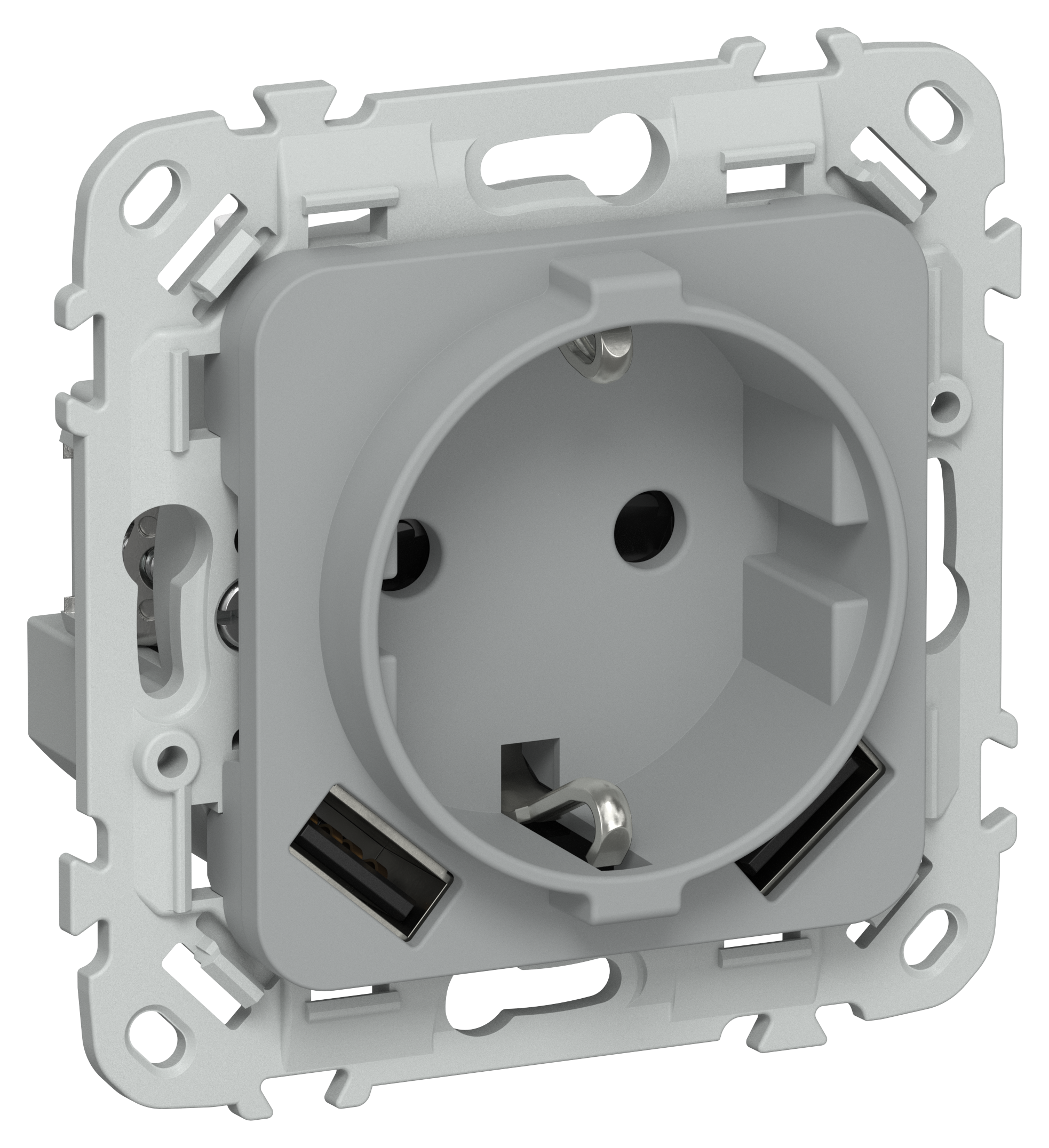 FLITE Розетка 1-местная с заземлением с защитными шторками 16А с USB A+A 3,1А безвинтовое крепление РСЮша11-1-ФлС серый IEK