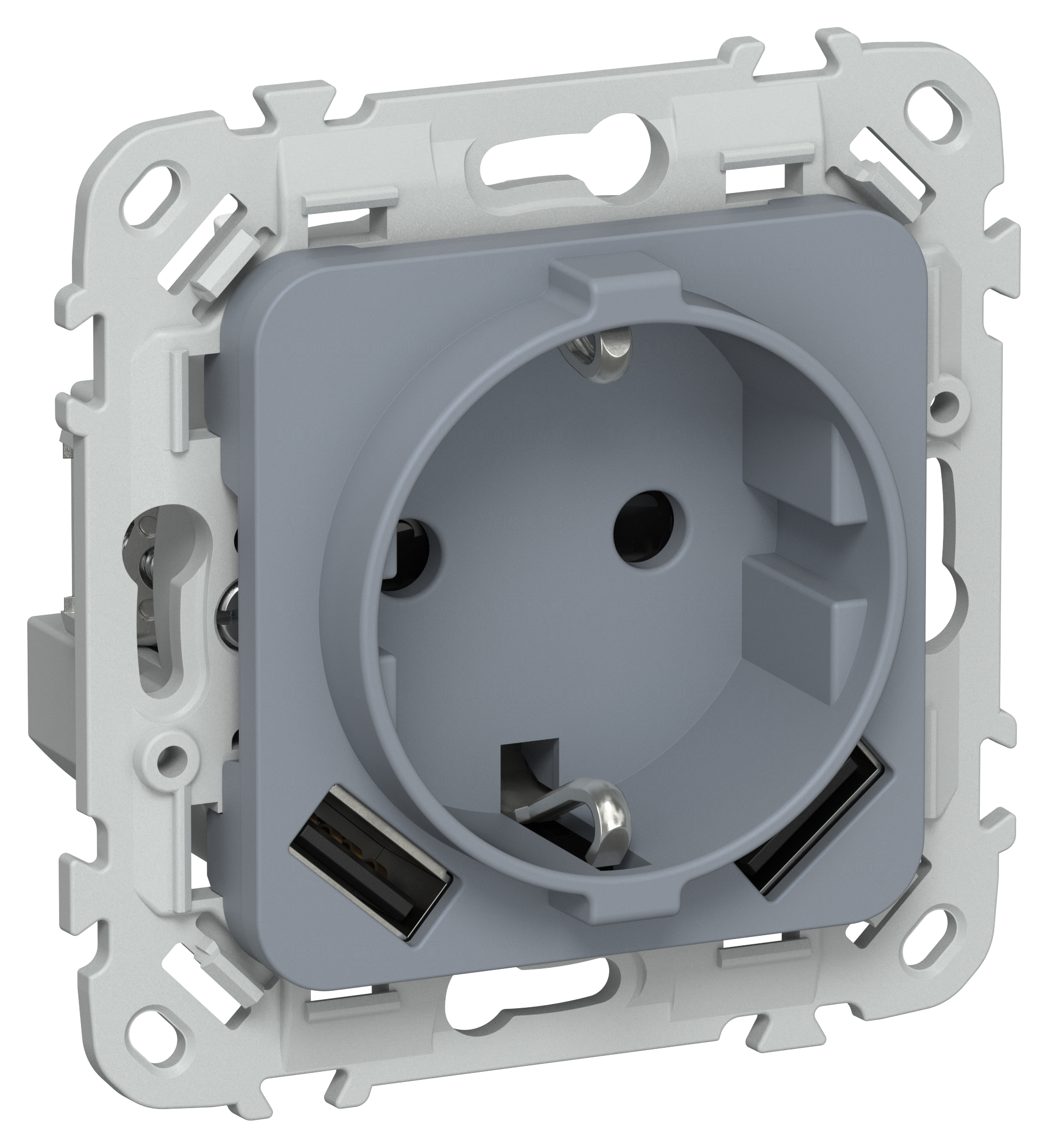 FLITE Розетка 1-местная с заземлением с защитными шторками 16А с USB A+A 3,1А безвинтовое крепление РСЮша11-1-ФлМ маренго IEK