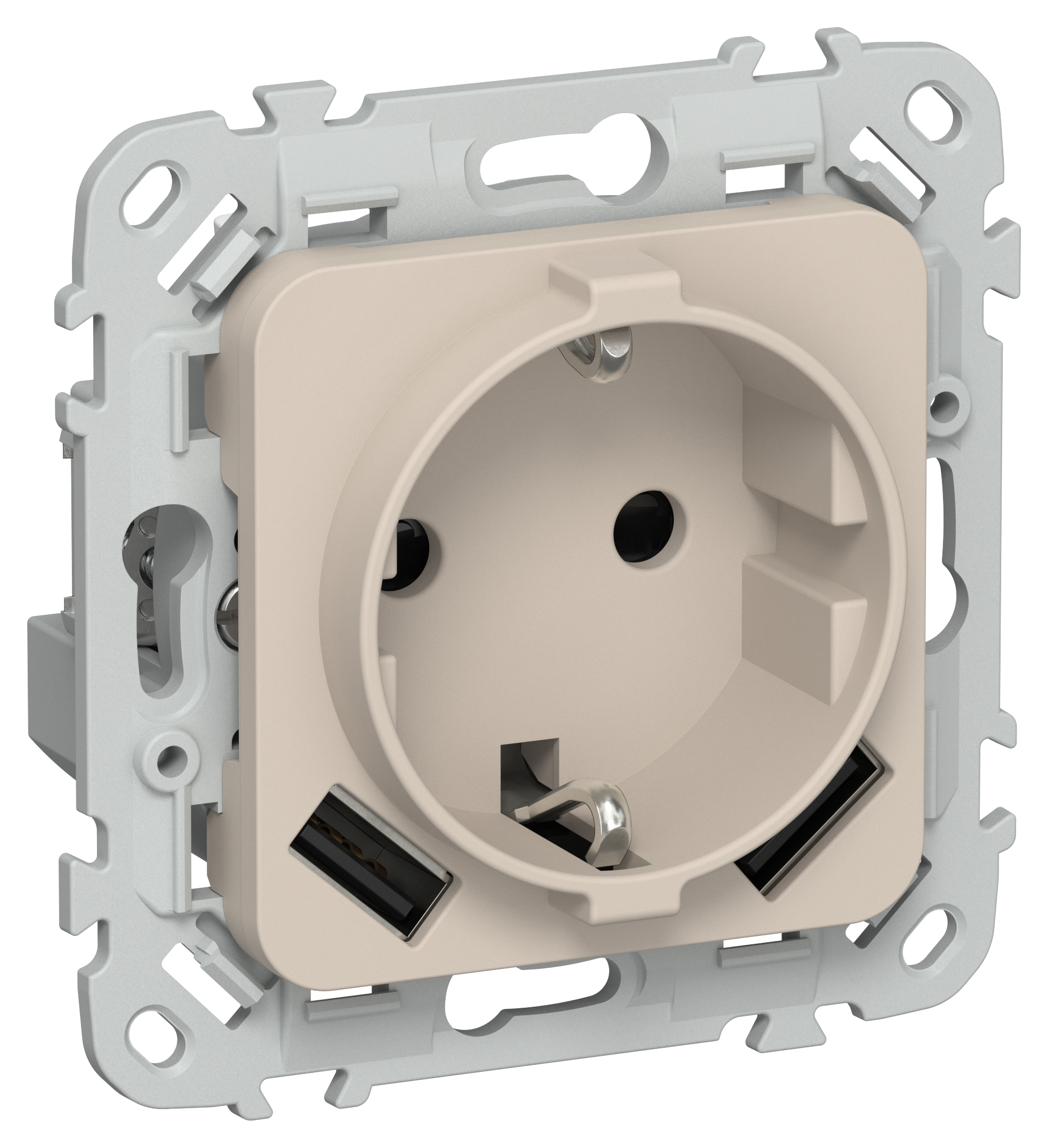 FLITE Розетка 1-местная с заземлением с защитными шторками 16А с USB A+A 3,1А безвинтовое крепление РСЮша11-1-ФлЛ льняной IEK