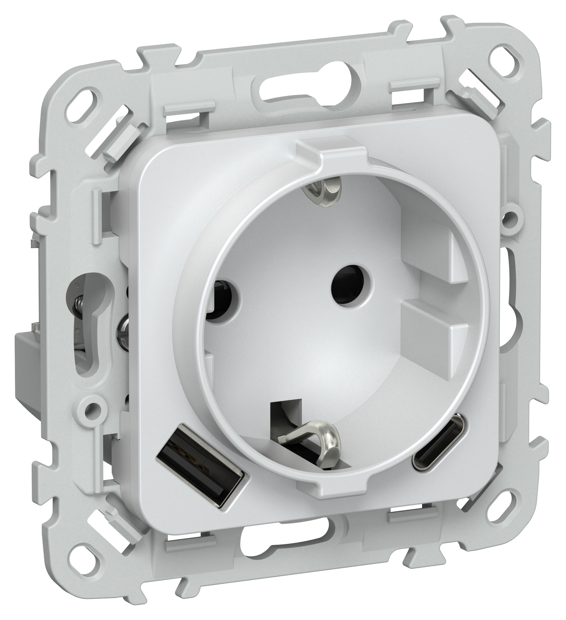 FLITE Розетка 1-местная с заземлением с защитными шторками 16А с USB A+C 20Вт безвинтовое крепление РСЮшс11-1-ФлЖ жемчуг IEK