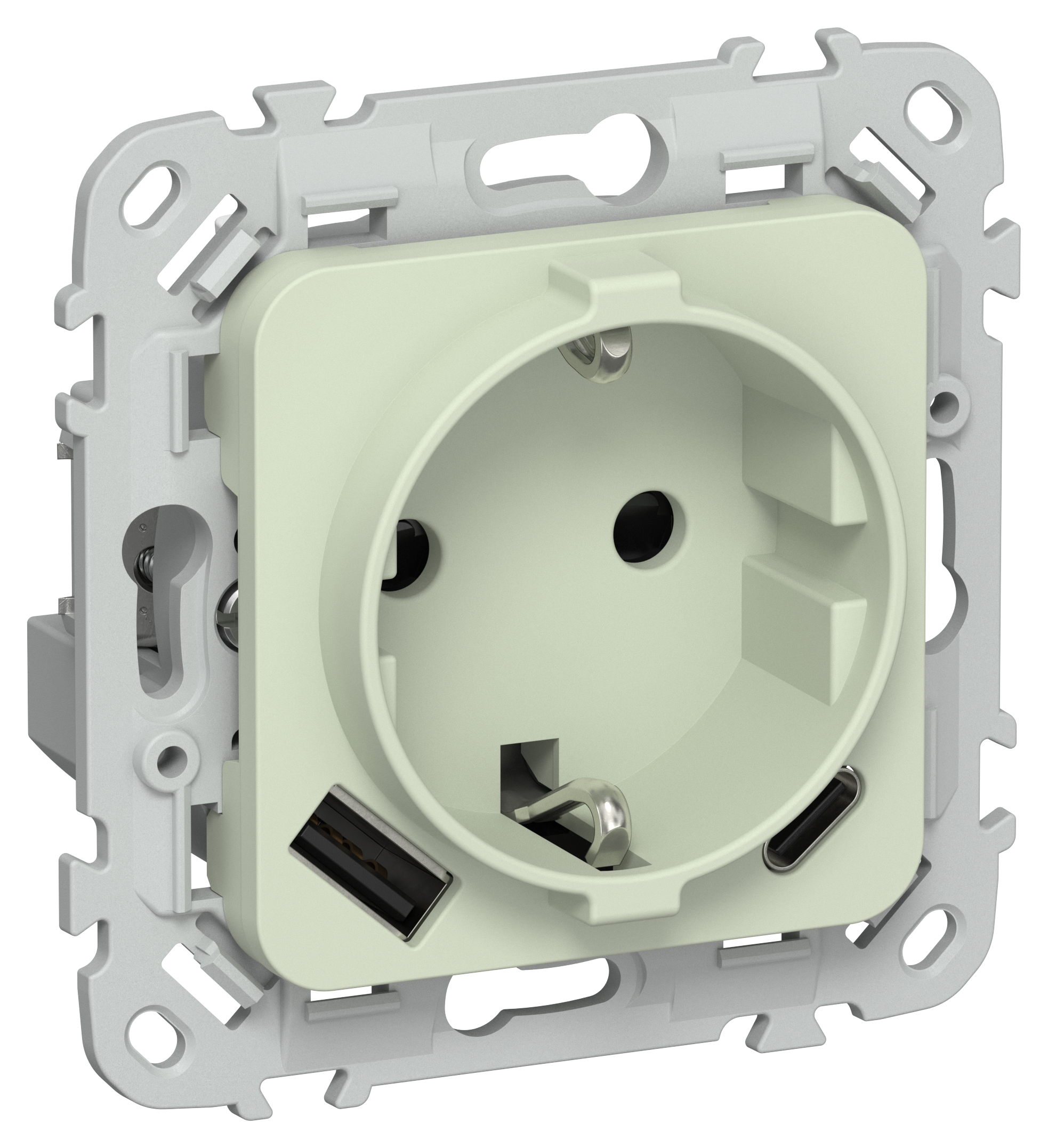 FLITE Розетка 1-местная с заземлением с защитными шторками 16А с USB A+C 20Вт безвинтовое крепление РСЮшс11-1-ФлП панг IEK