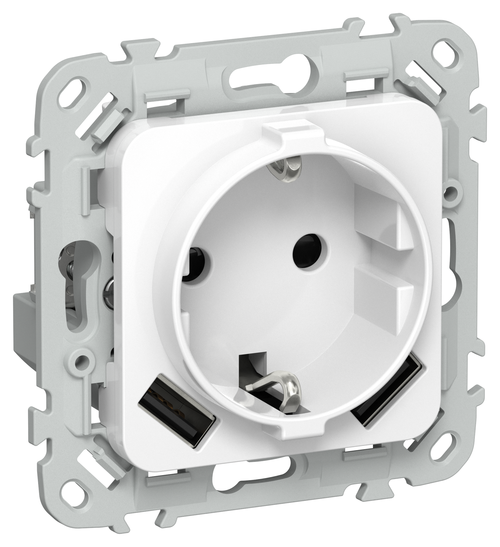 FLITE Розетка 1-местная с заземлением с защитными шторками 16А с USB A+A 3,1А РСЮша11-0-ФлБ белый IEK