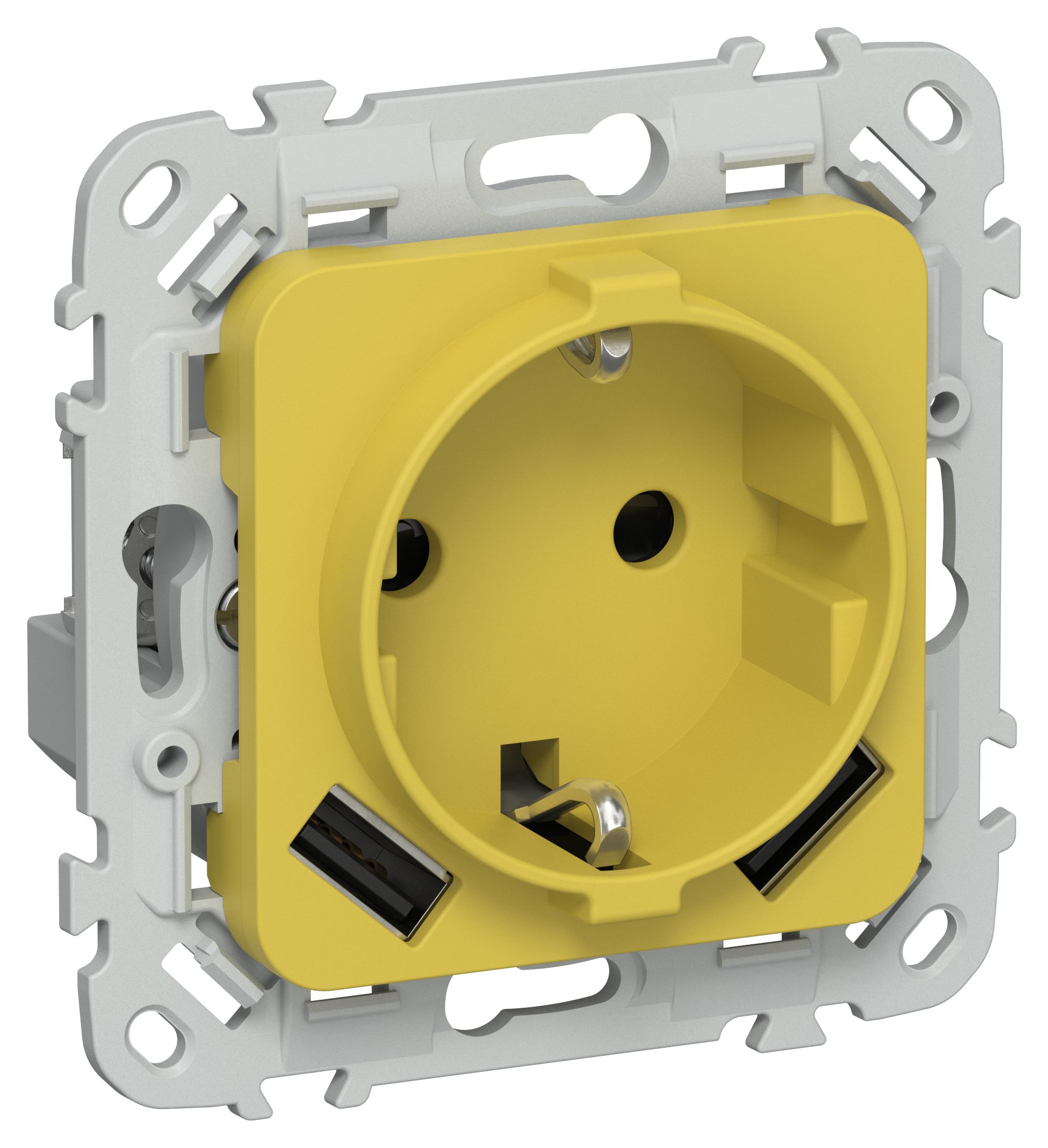 FLITE Розетка 1-местная с заземлением с защитными шторками 16А с USB A+A 3,1А РСЮша11-0-ФлЖК желтый карри IEK