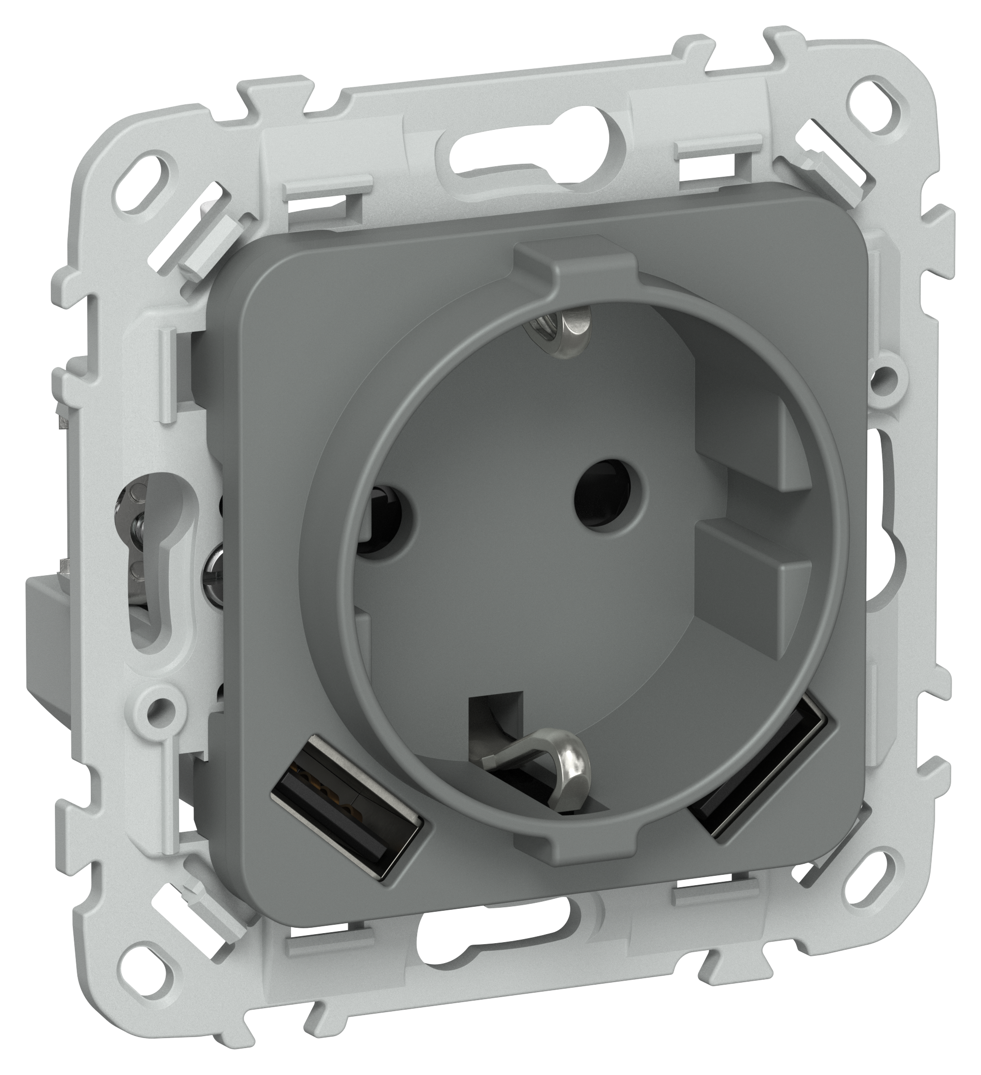 FLITE Розетка 1-местная с заземлением с защитными шторками 16А с USB A+A 3,1А РСЮша11-0-ФлМА мокрый асфальт IEK