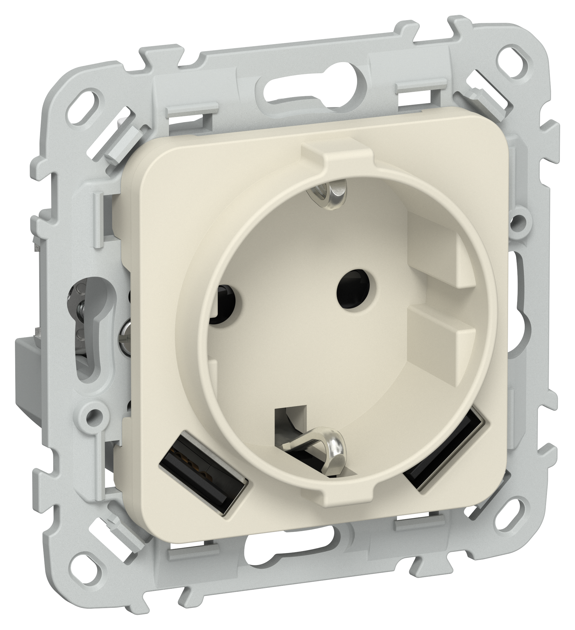 FLITE Розетка 1-местная с заземлением с защитными шторками 16А с USB A+A 3,1А РСЮша11-0-ФлСл сливочный IEK