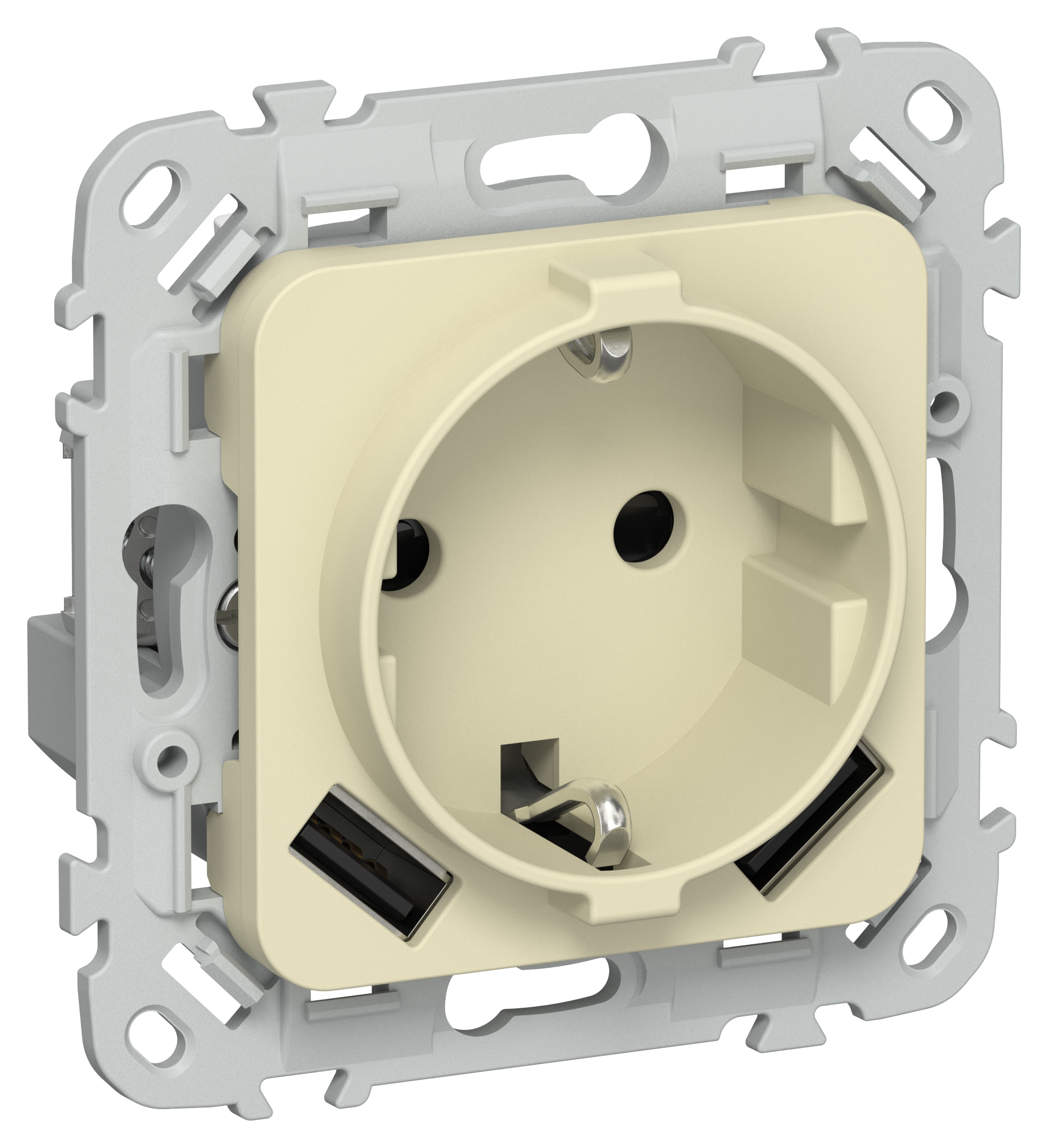 FLITE Розетка 1-местная с заземлением с защитными шторками 16А с USB A+A 3,1А РСЮша11-0-ФлН навахо IEK