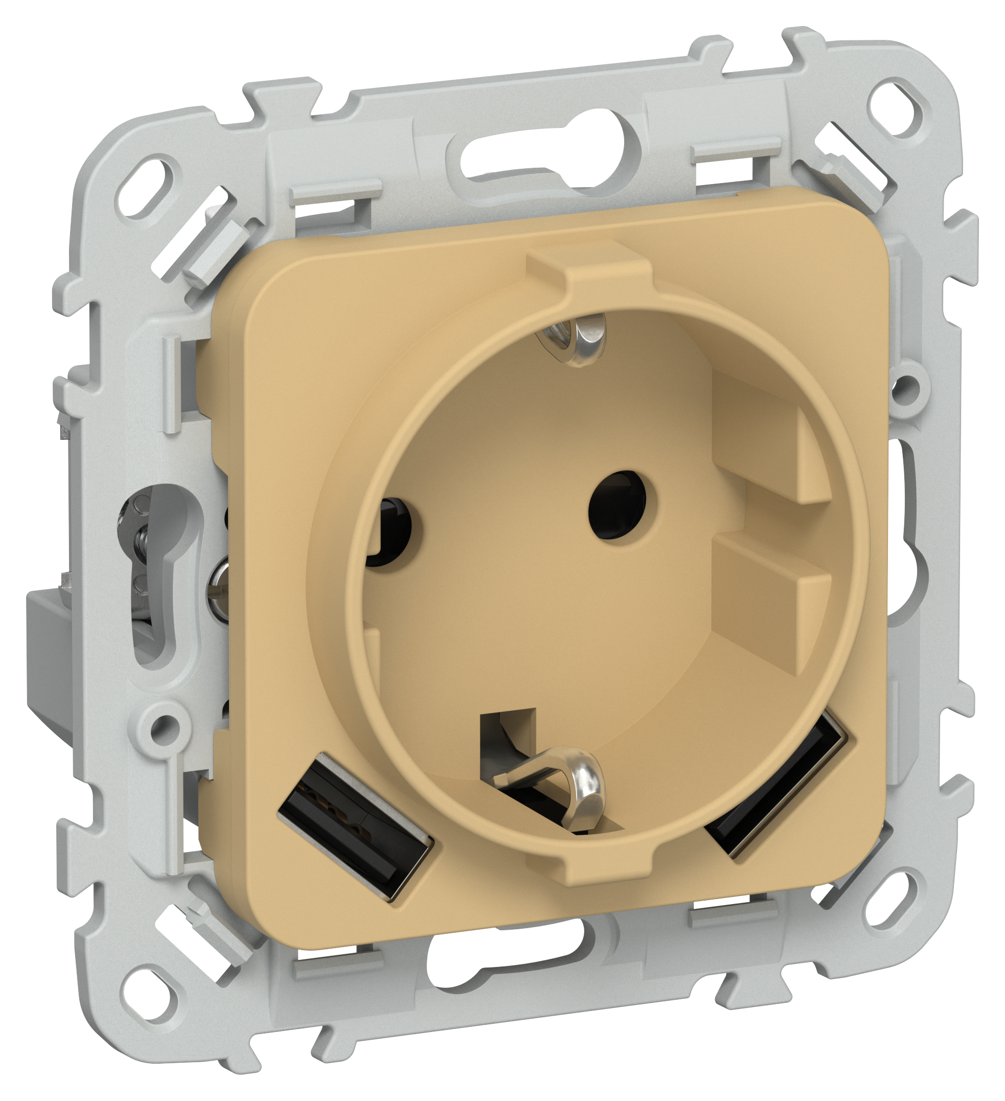 FLITE Розетка 1-местная с заземлением с защитными шторками 16А с USB A+A 3,1А РСЮша11-0-ФлШм шамуа IEK