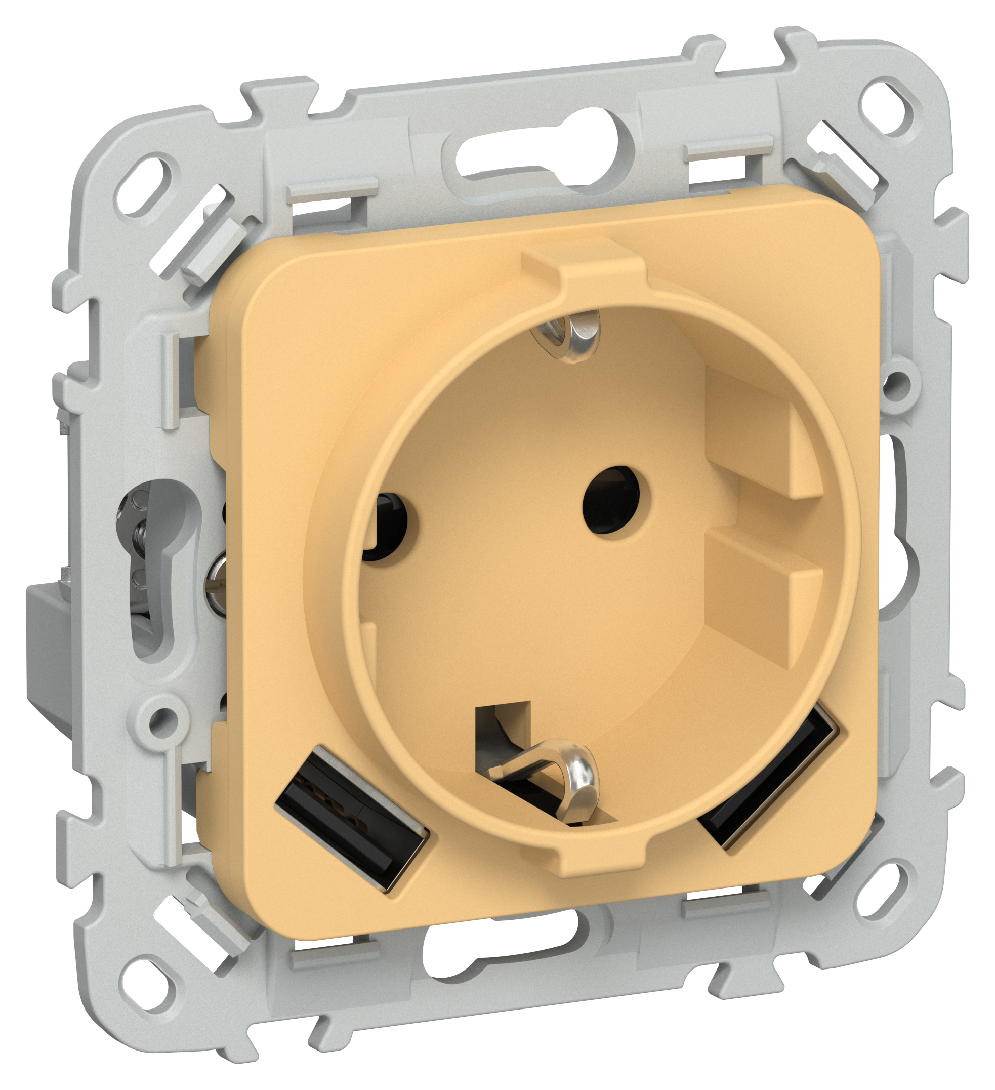 FLITE Розетка 1-местная с заземлением с защитными шторками 16А с USB A+A 3,1А РСЮша11-0-ФлЗ золотарник IEK