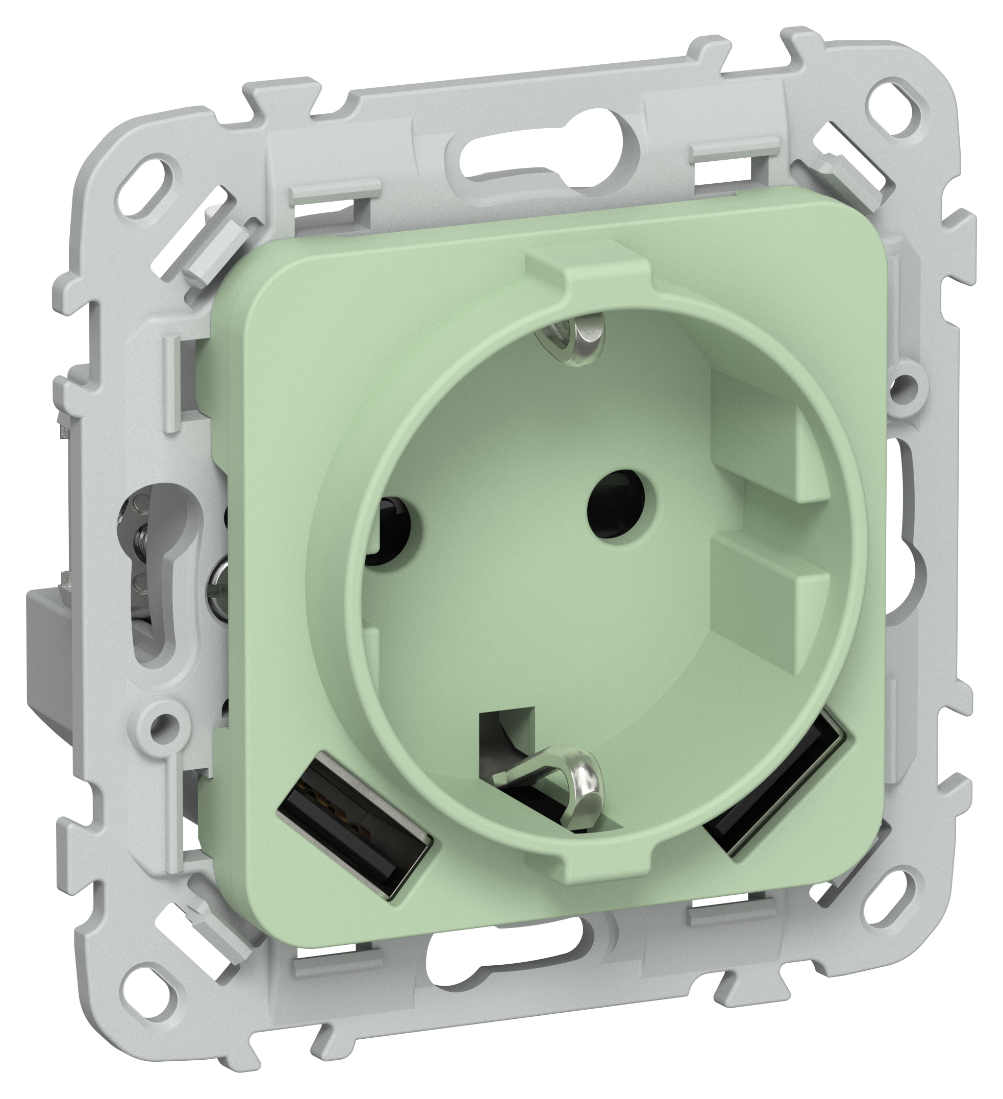 FLITE Розетка 1-местная с заземлением с защитными шторками 16А с USB A+A 3,1А РСЮша11-0-ФлФ фисташковый IEK