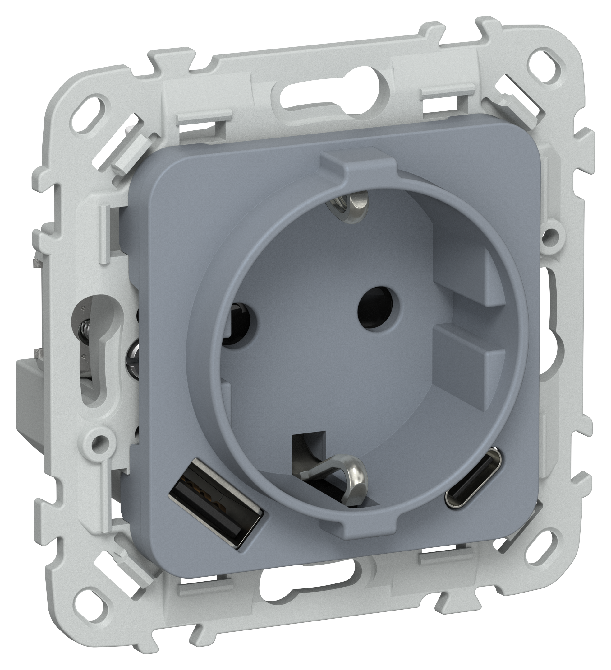 FLITE Розетка 1-местная с заземлением с защитными шторками 16А с USB A+C 20Вт РСЮшс11-0-ФлМ маренго IEK