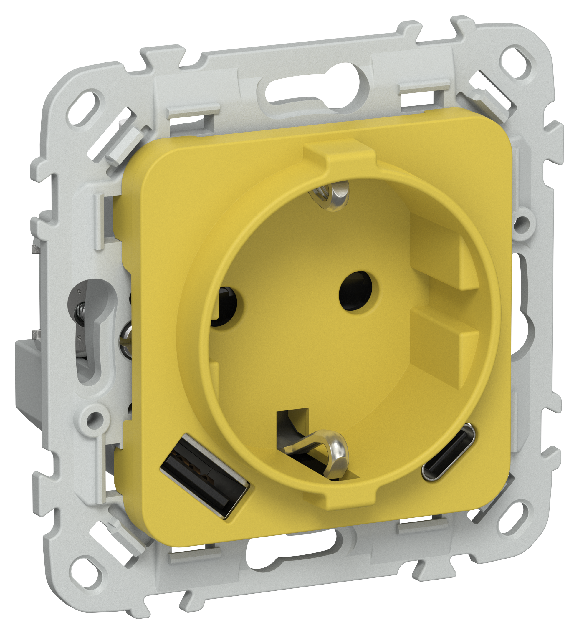 FLITE Розетка 1-местная с заземлением с защитными шторками 16А с USB A+C 20Вт РСЮшс11-0-ФлЖК желтый карри IEK