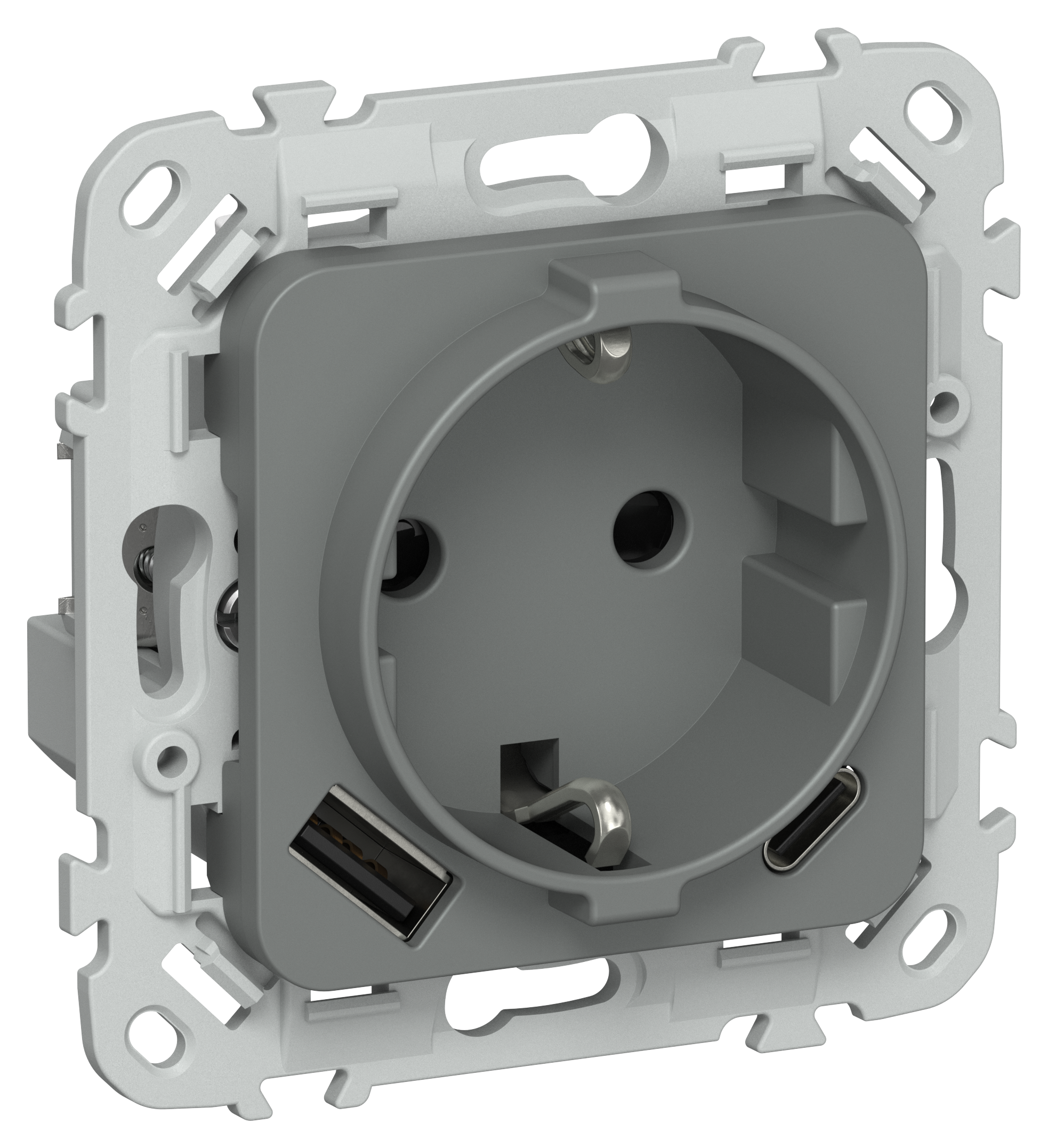 FLITE Розетка 1-местная с заземлением с защитными шторками 16А с USB A+C 20Вт РСЮшс11-0-ФлМА мокрый асфальт IEK