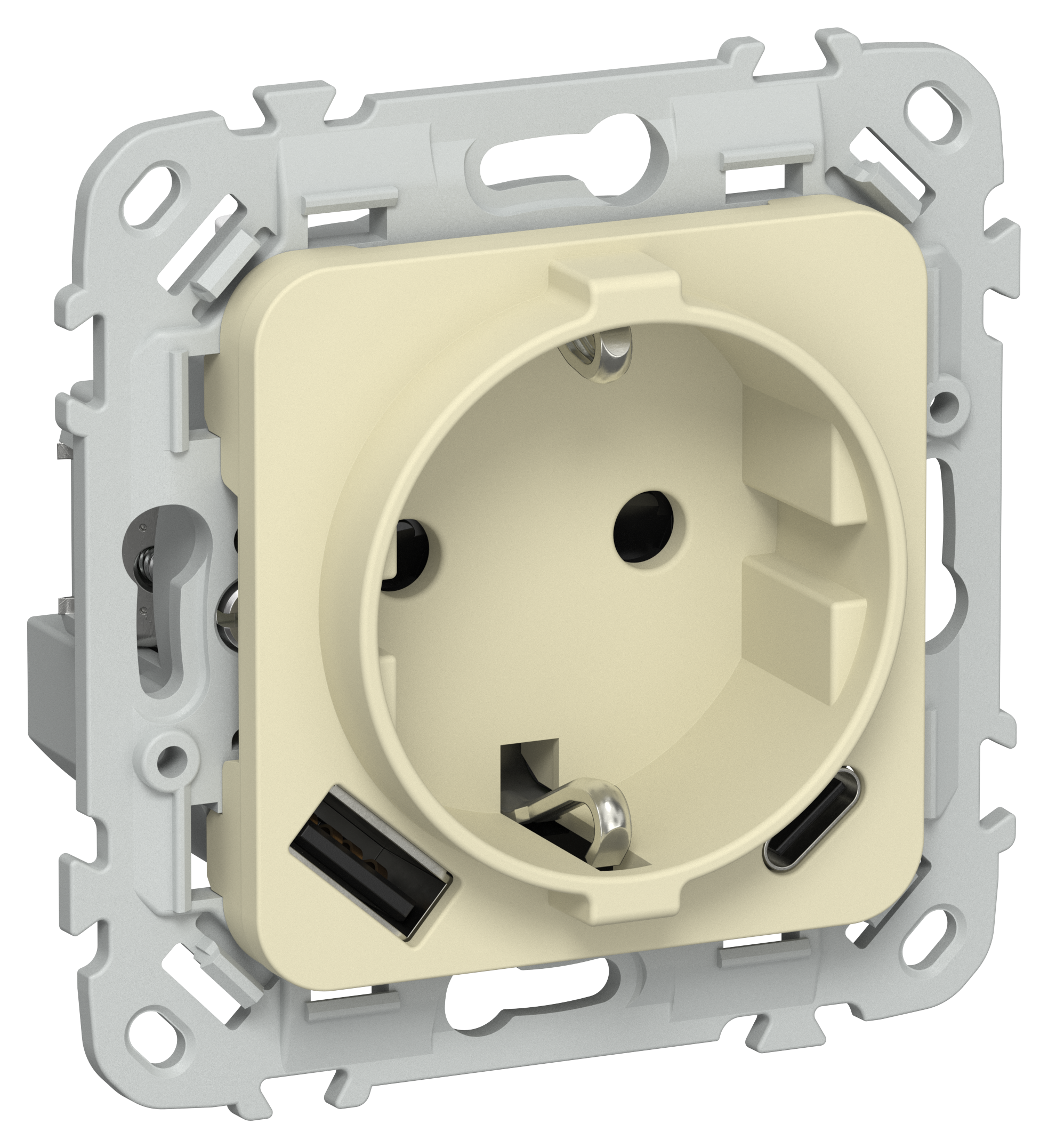 FLITE Розетка 1-местная с заземлением с защитными шторками 16А с USB A+C 20Вт РСЮшс11-0-ФлН навахо IEK