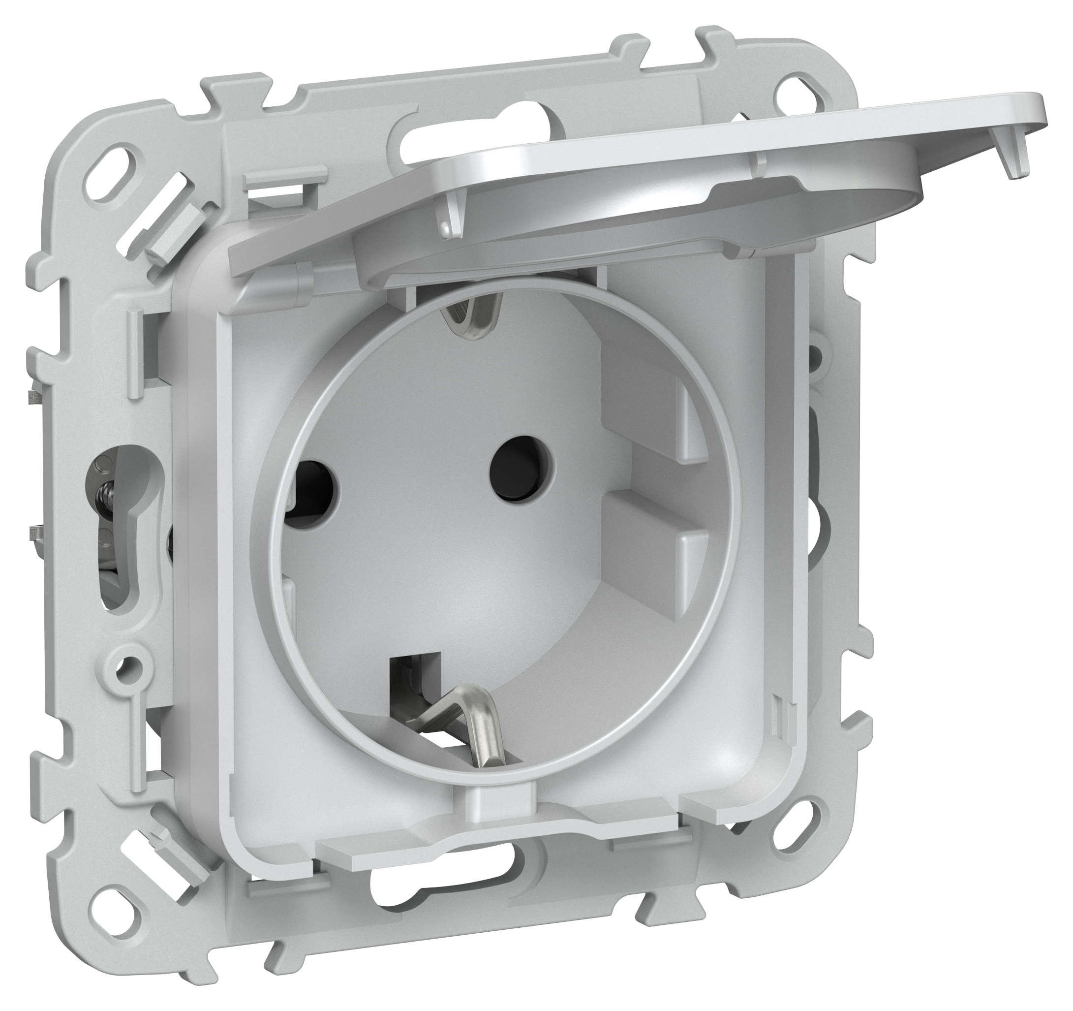 FLITE Розетка с заземлением с защитными шторками и крышкой безвинтовое крепление 16А IP44 РСшкр11-1-44-ФлЖ жемчуг IEK