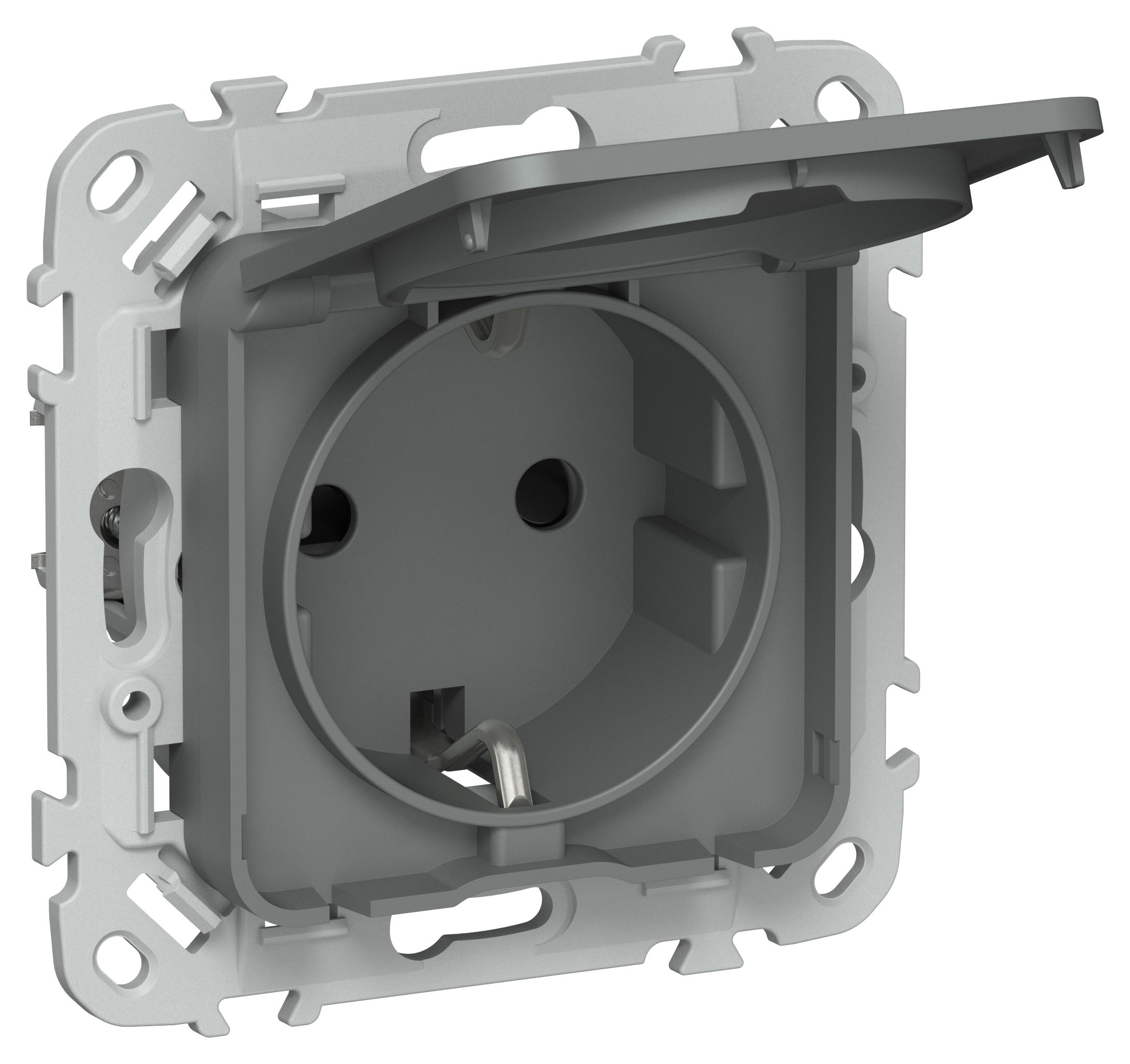 FLITE Розетка с заземлением с защитными шторками и крышкой безвинтовое крепление 16А IP44 РСшкр11-1-44-ФлМА мокрый асфальт IEK