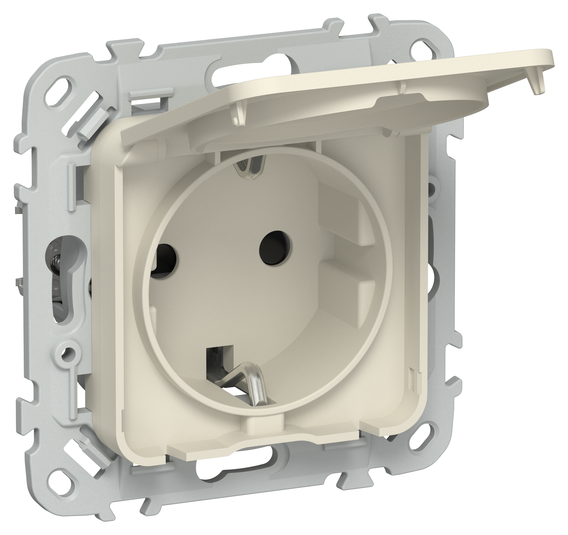 FLITE Розетка с заземлением с защитными шторками и крышкой безвинтовое крепление 16А IP44 РСшкр11-1-44-ФлСл сливочный IEK