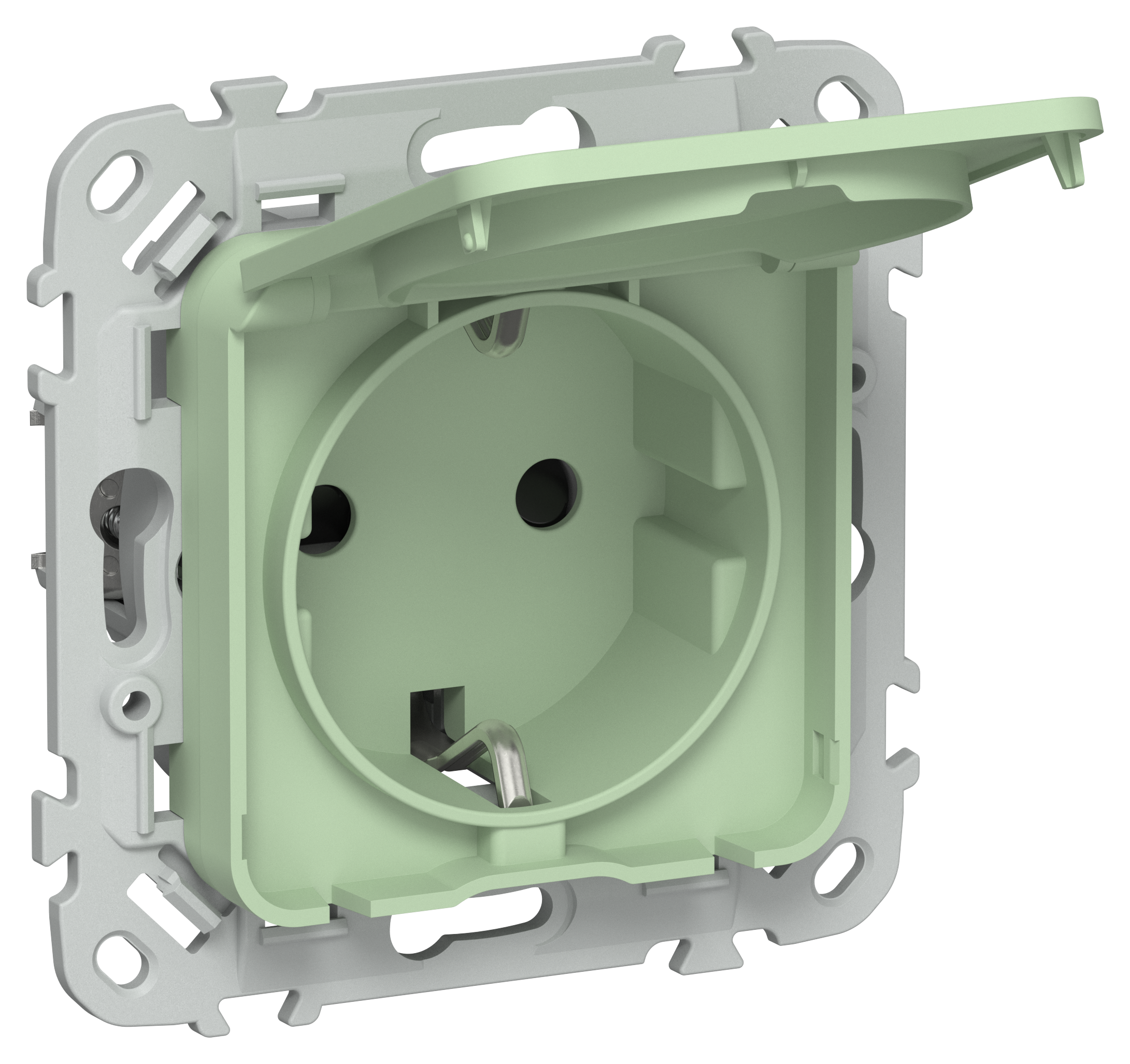 FLITE Розетка с заземлением с защитными шторками и крышкой безвинтовое крепление 16А IP44 РСшкр11-1-44-ФлФ фисташковый IEK