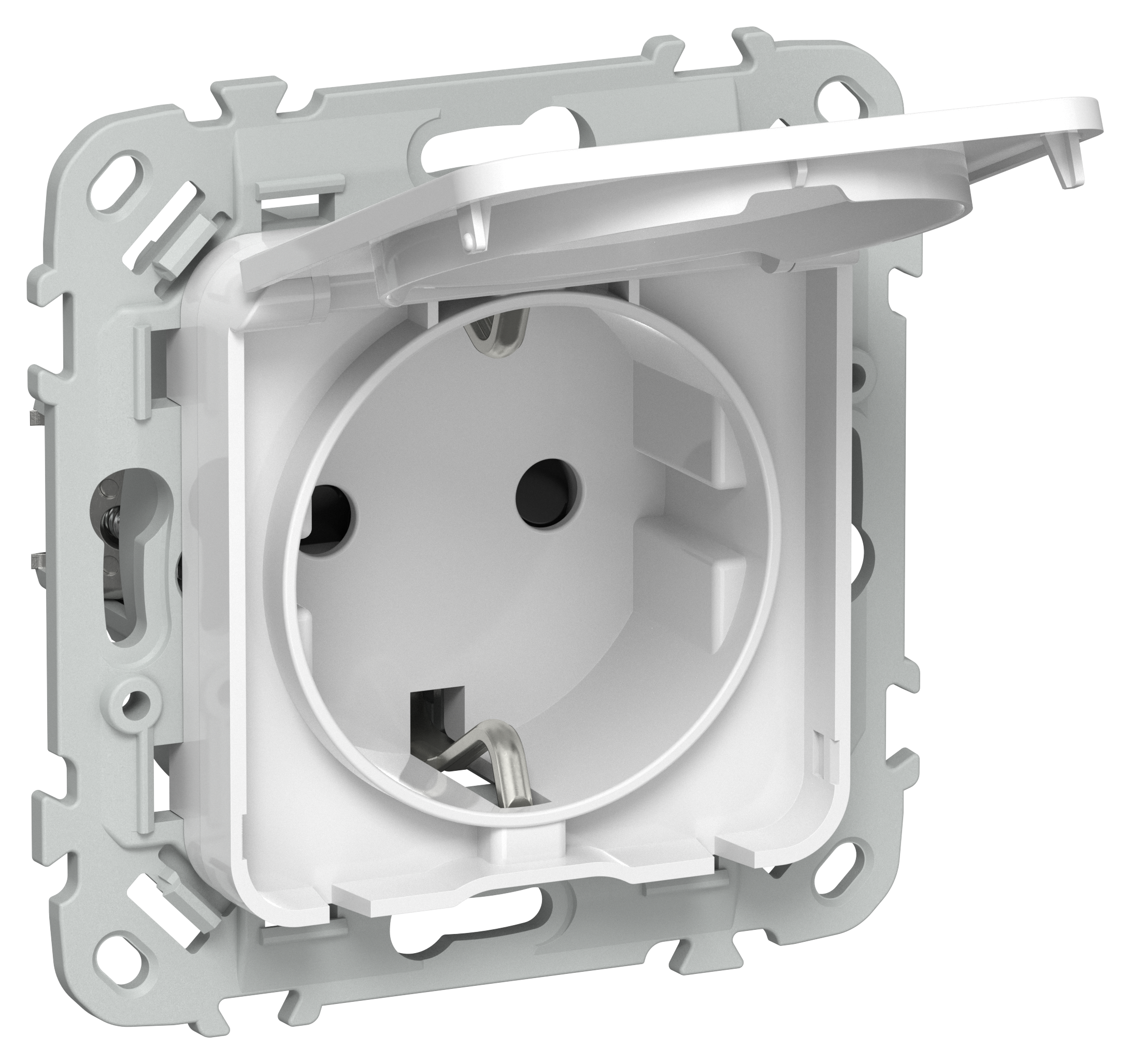 FLITE Розетка с заземлением с защитными шторками и крышкой 16А IP44 РСшкр11-0-44-ФлБ белый IEK