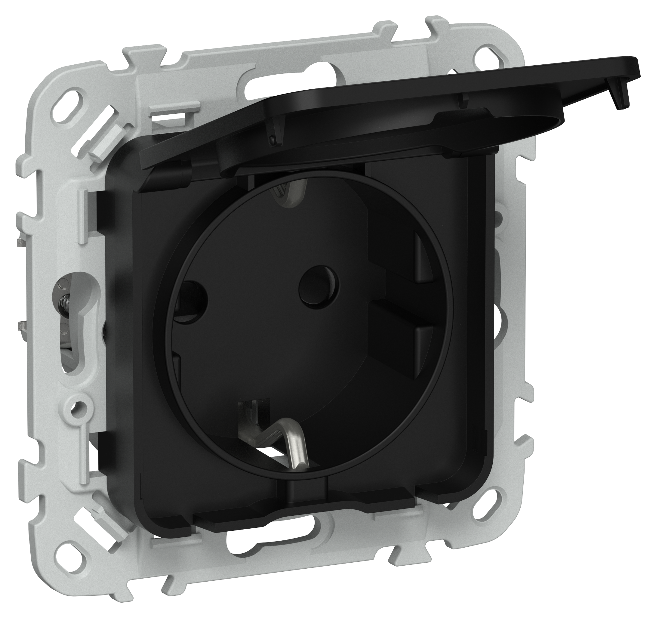 FLITE Розетка с заземлением с защитными шторками и крышкой 16А IP44 РСшкр11-0-44-ФлЧ черный IEK