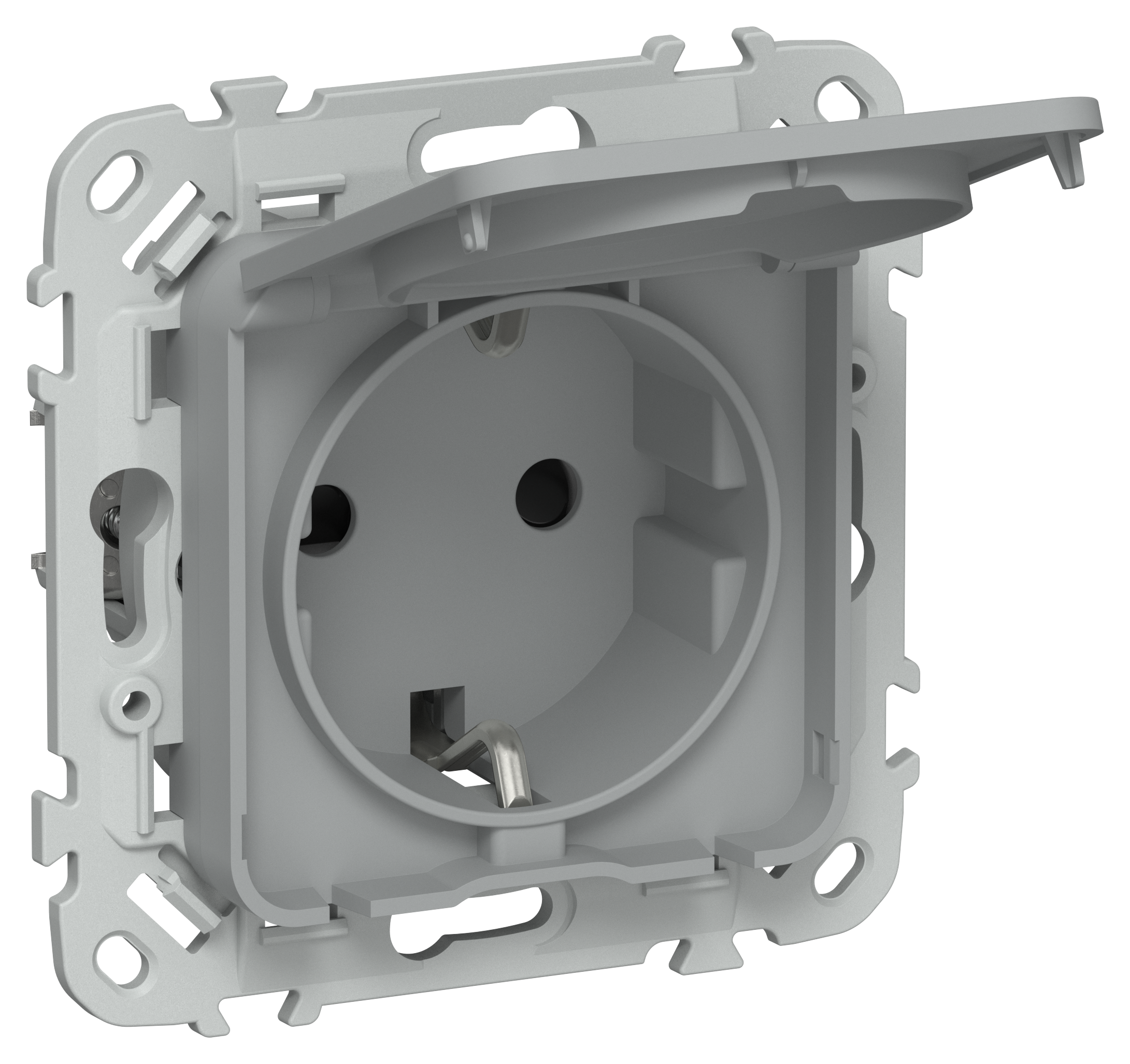 FLITE Розетка с заземлением с защитными шторками и крышкой 16А IP44 РСшкр11-0-44-ФлС серый IEK