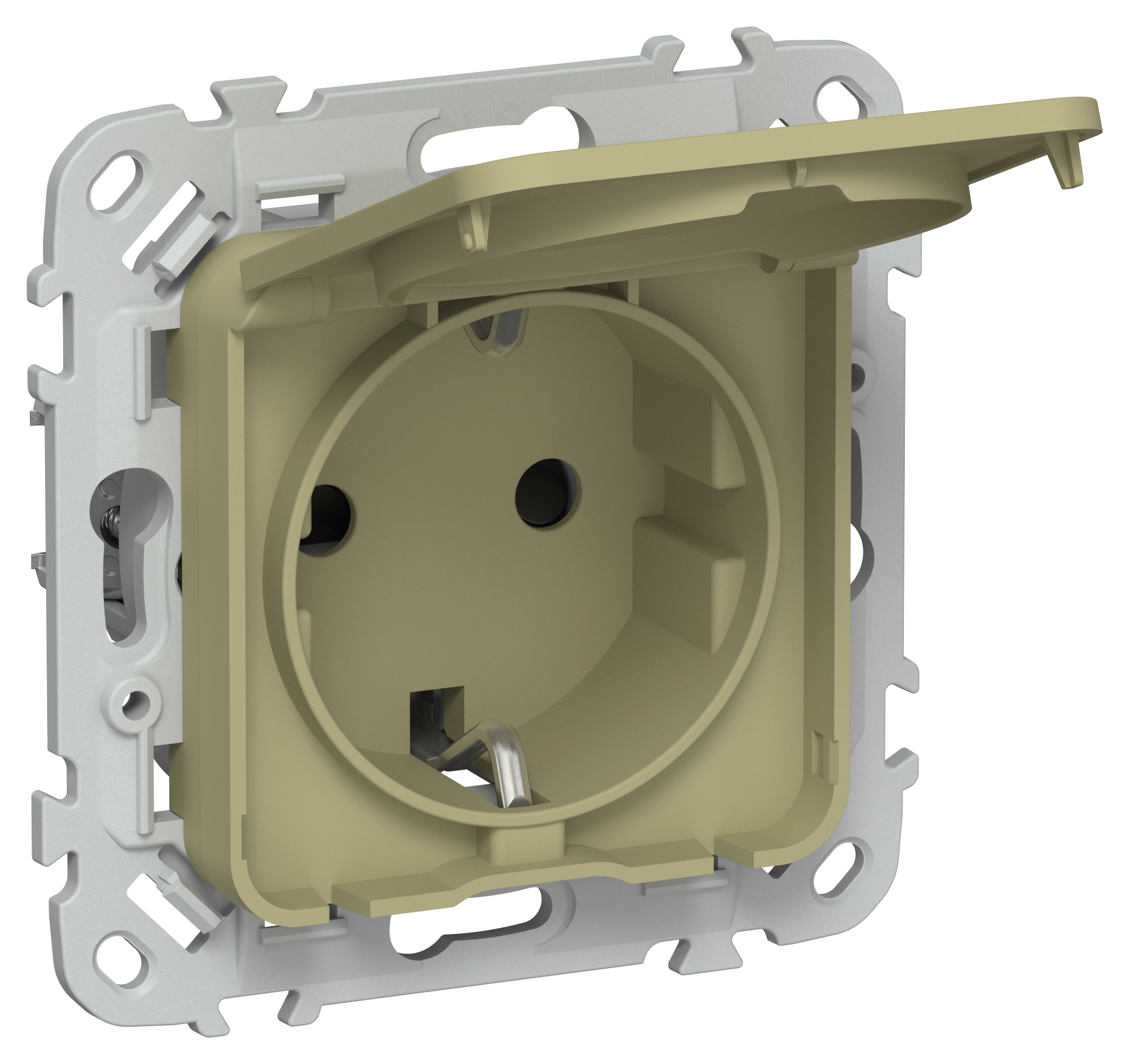FLITE Розетка с заземлением с защитными шторками и крышкой 16А IP44 РСшкр11-0-44-ФлО оливковый IEK