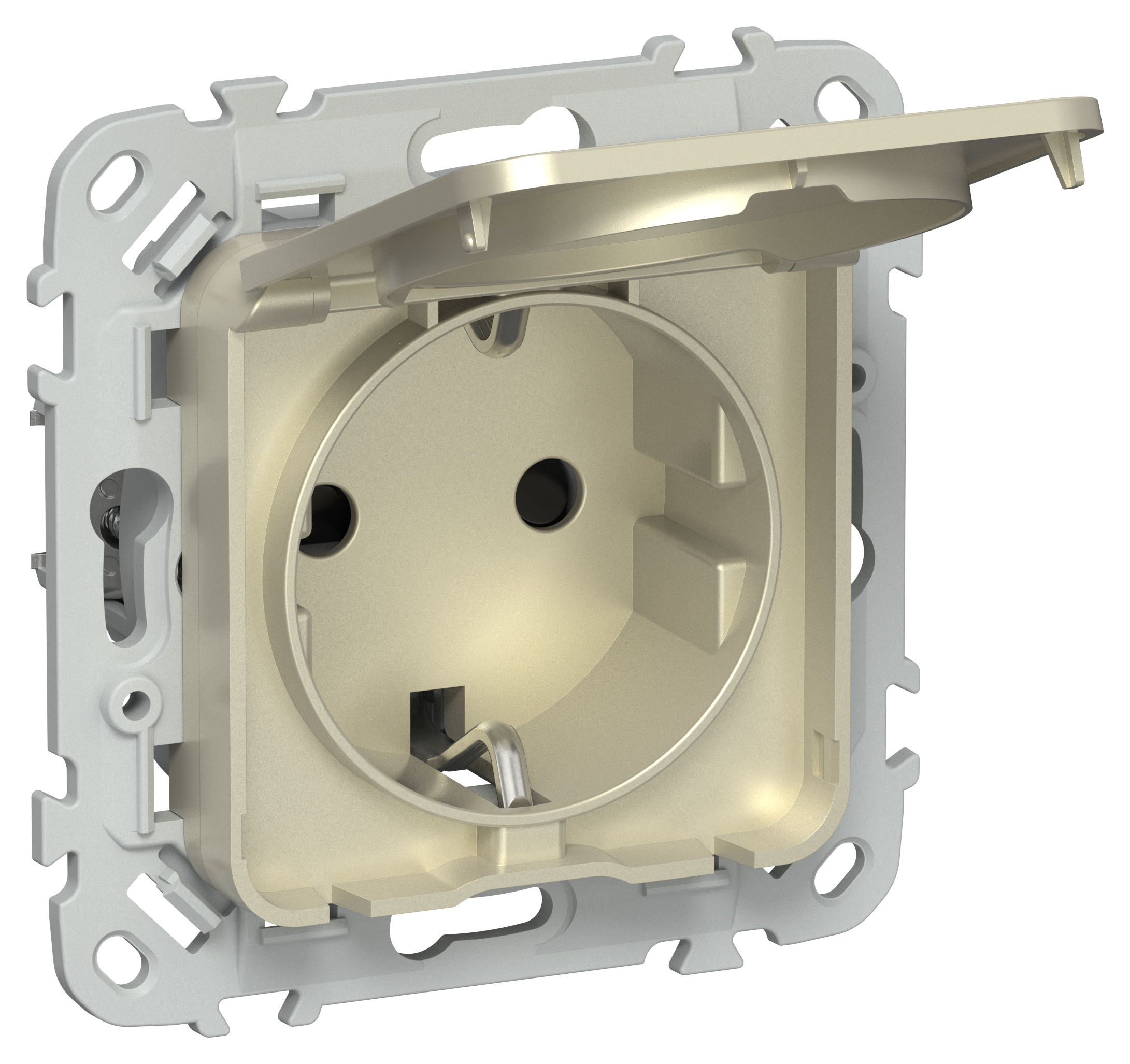 FLITE Розетка с заземлением с защитными шторками и крышкой 16А IP44 РСшкр11-0-44-ФлШ шампань IEK