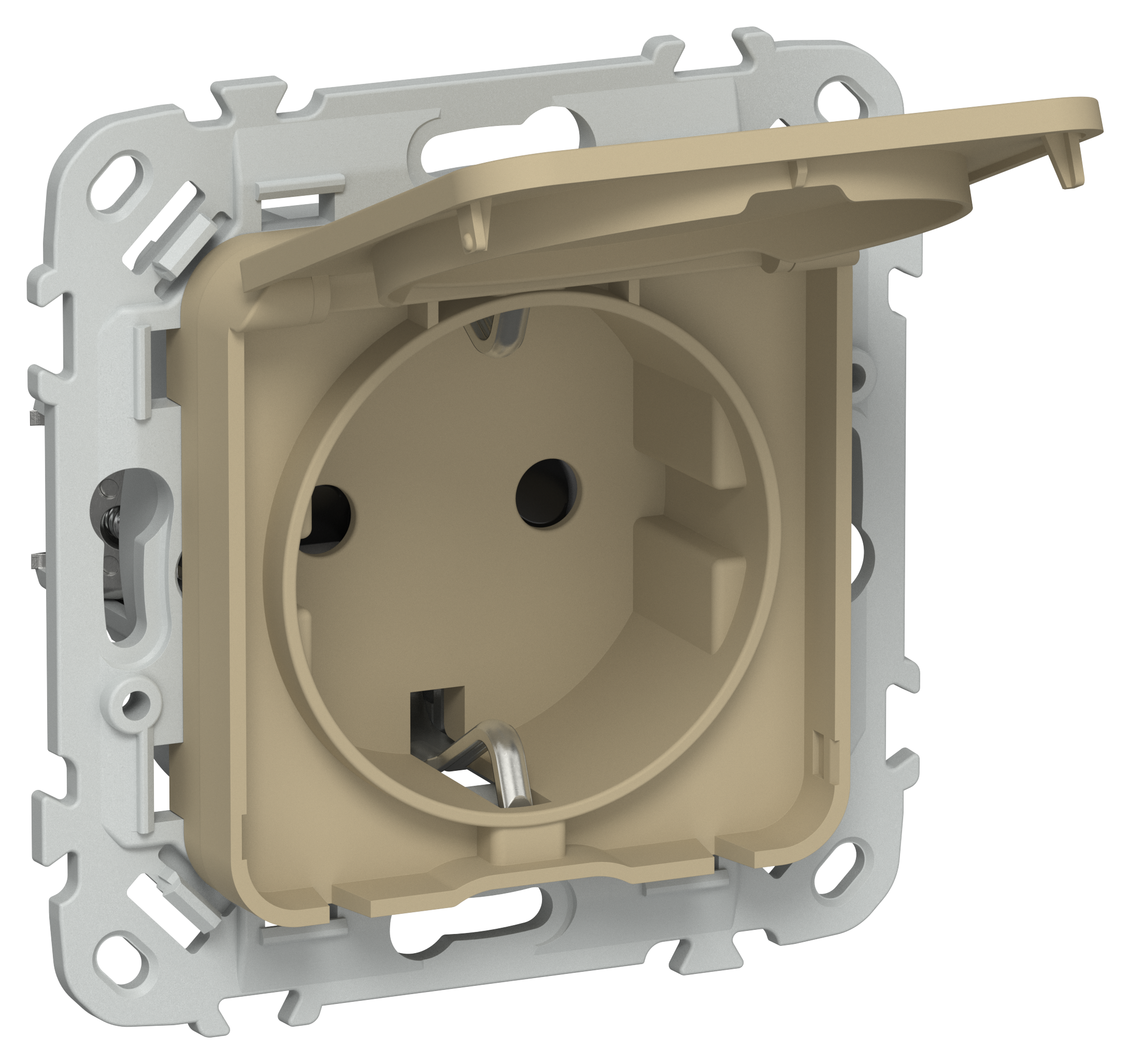 FLITE Розетка с заземлением с защитными шторками и крышкой 16А IP44 РСшкр11-0-44-ФлХ хаки IEK