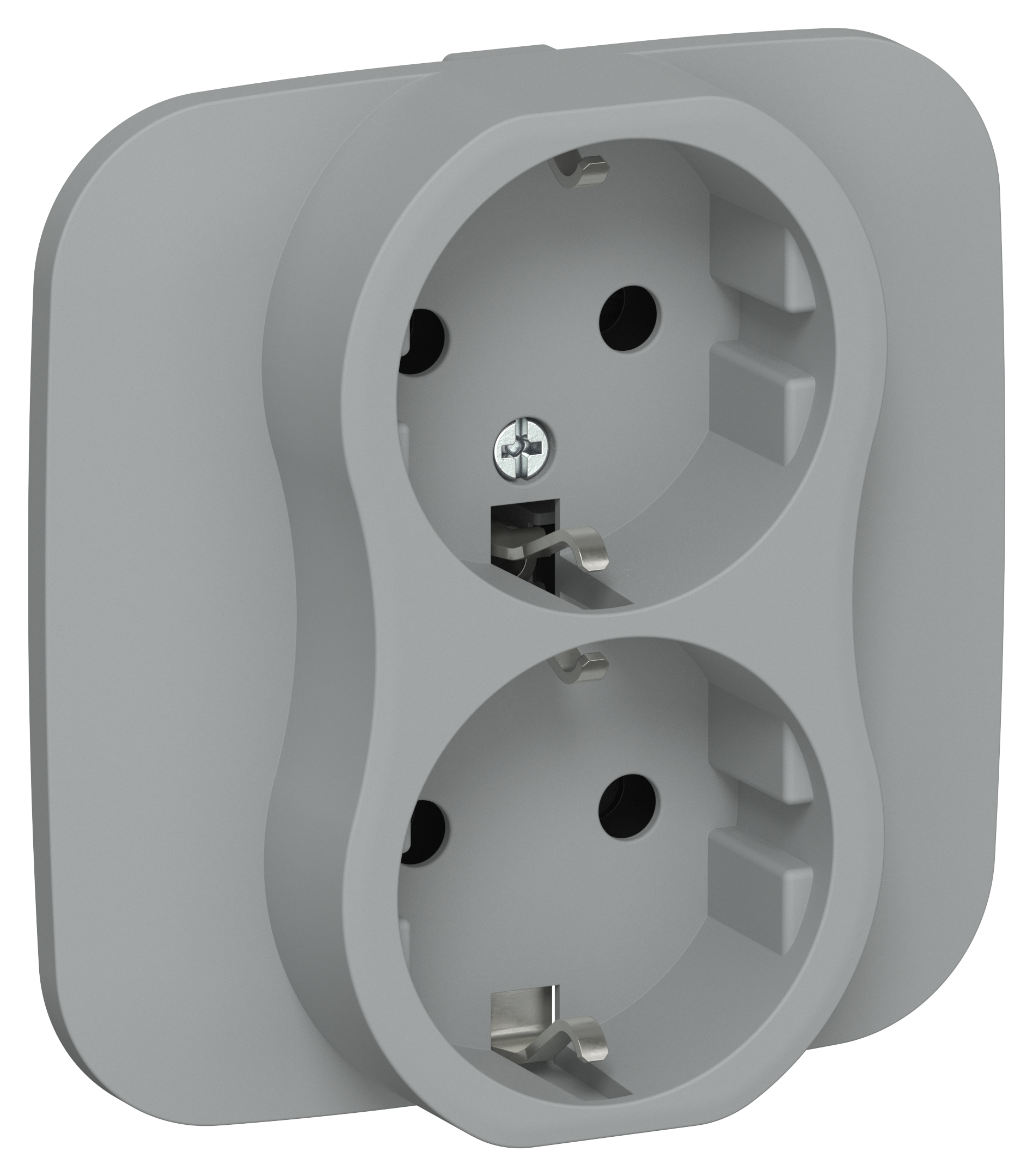 FLITE Розетка 2-местная с заземлением без защитных шторок безвинтовое крепление 16А в сборе РС12-1-А-ФлС серый IEK