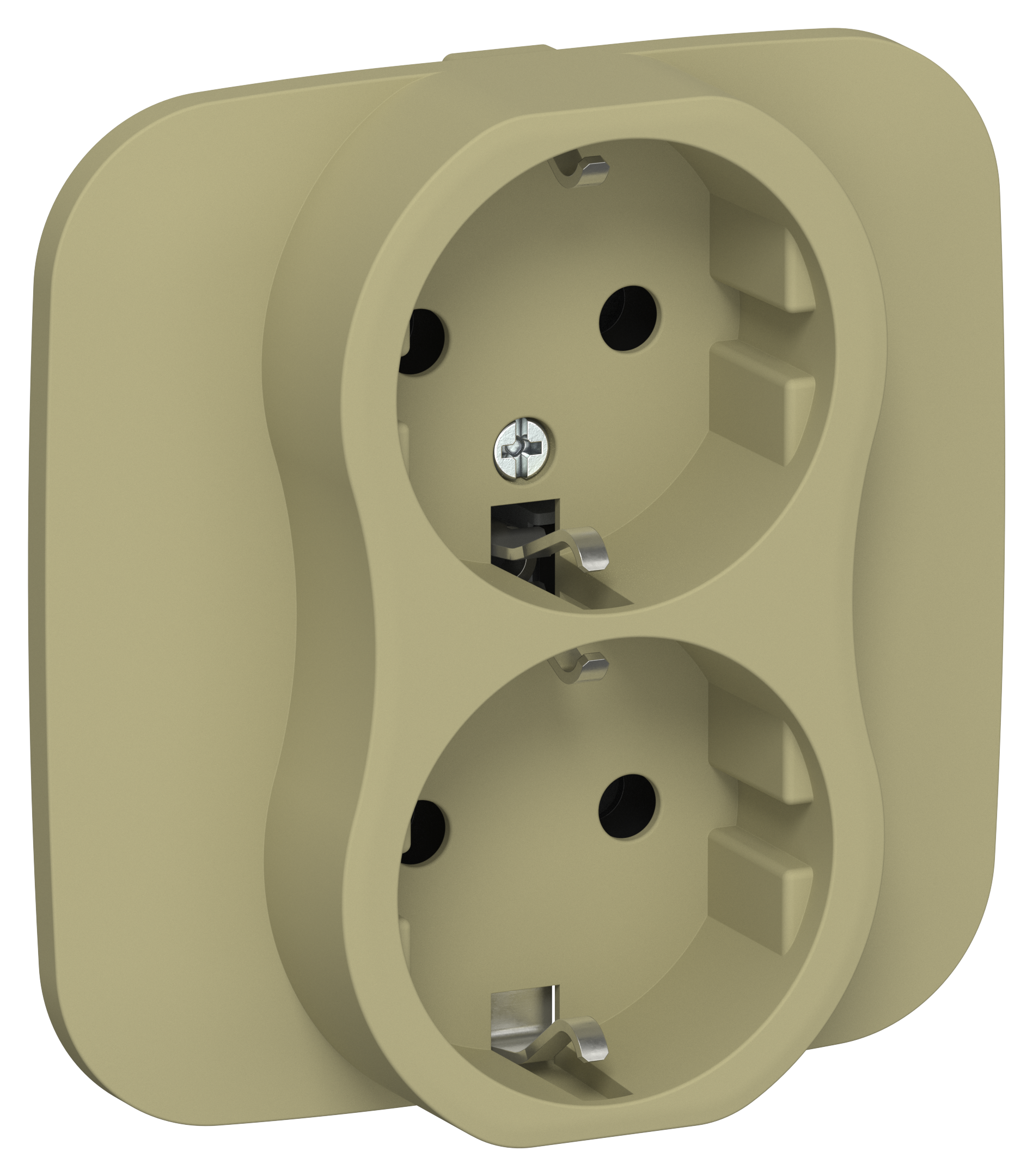FLITE Розетка 2-местная с заземлением без защитных шторок безвинтовое крепление 16А в сборе РС12-1-А-ФлО оливковый IEK