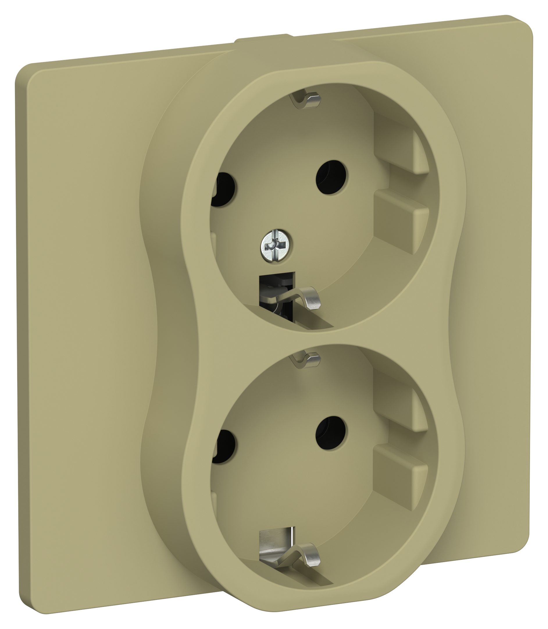 FLITE Розетка 2-местная с заземлением без защитных шторок безвинтовое крепление 16А в сборе РС12-1-К-ФлО оливковый IEK
