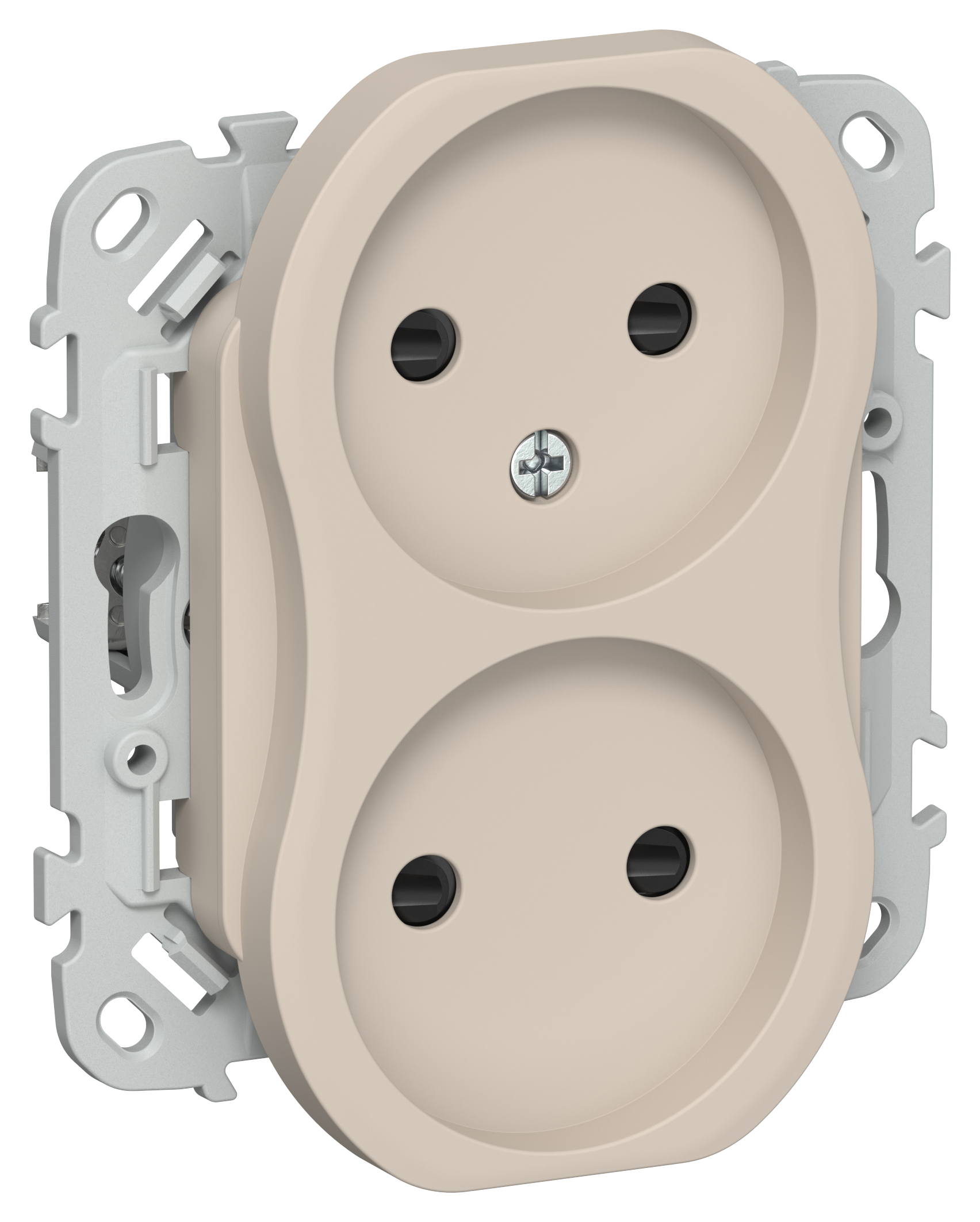 FLITE Розетка 2-местная без заземления с защитными шторками безвинтовое крепление 10А РСш02-1-ФлЛ льняной IEK