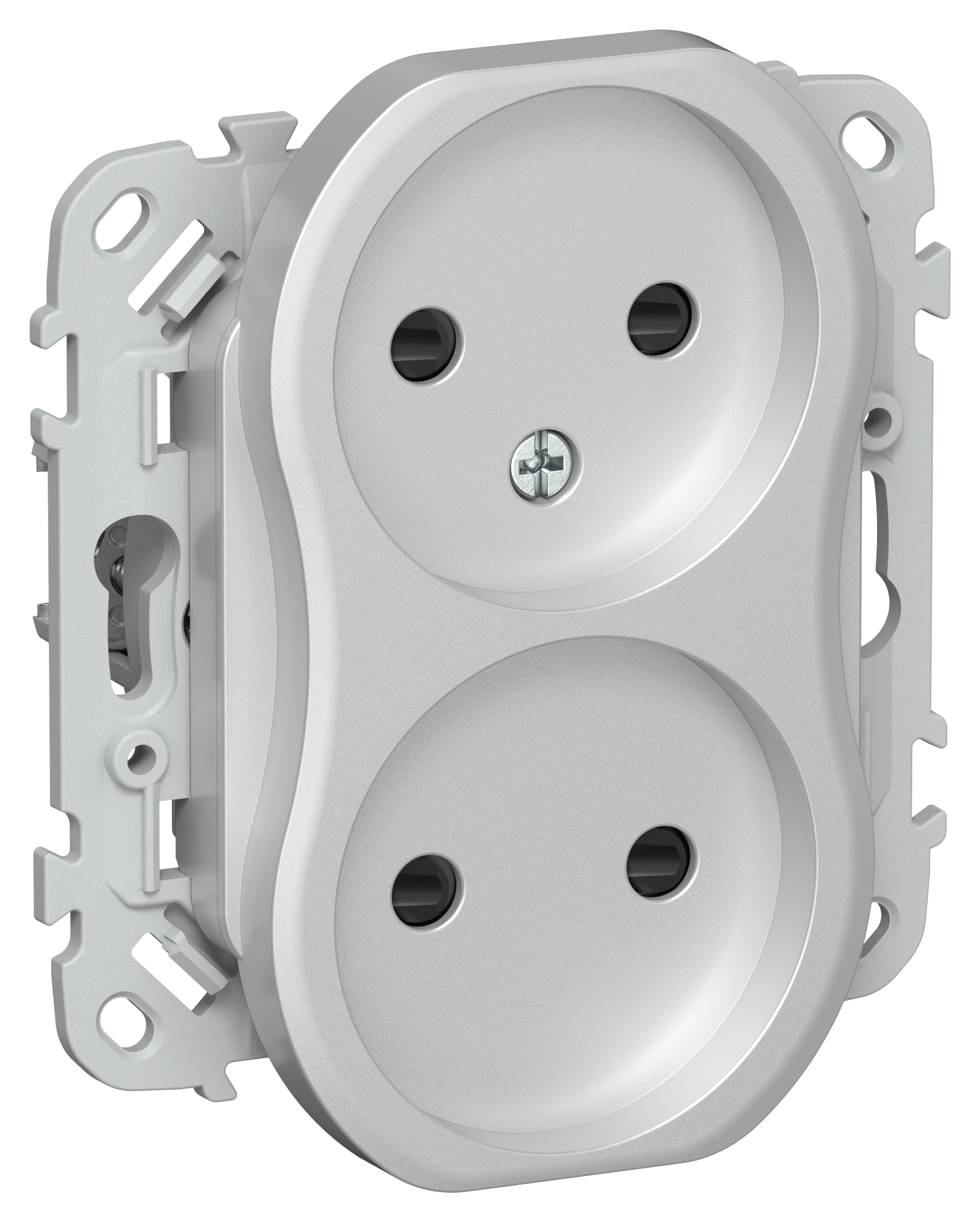 FLITE Розетка 2-местная без заземления с защитными шторками 10А РСш02-0-ФлА алюминий IEK